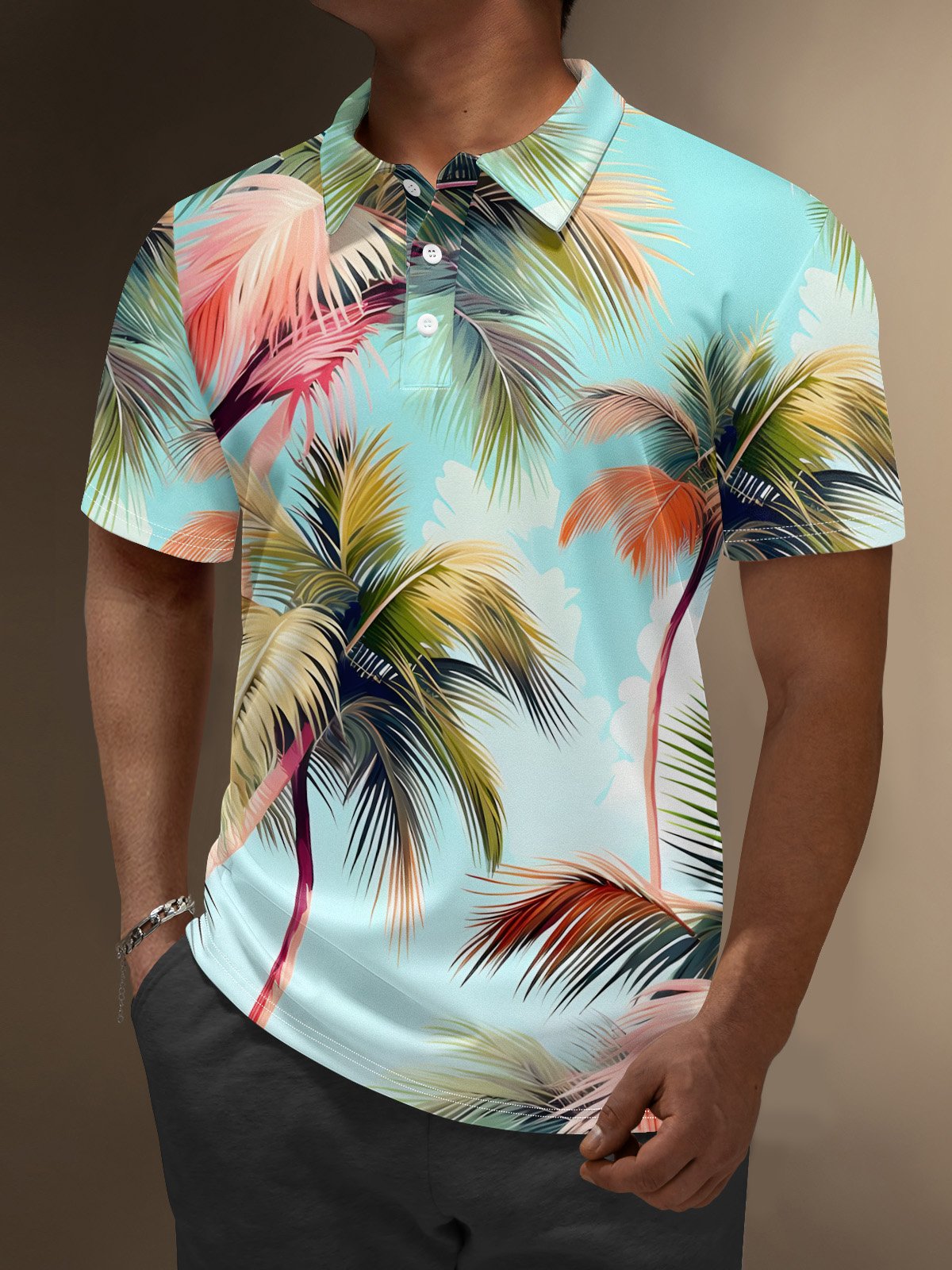 Moisture Wicking Hawaiian Coconut Trees Golf Polo