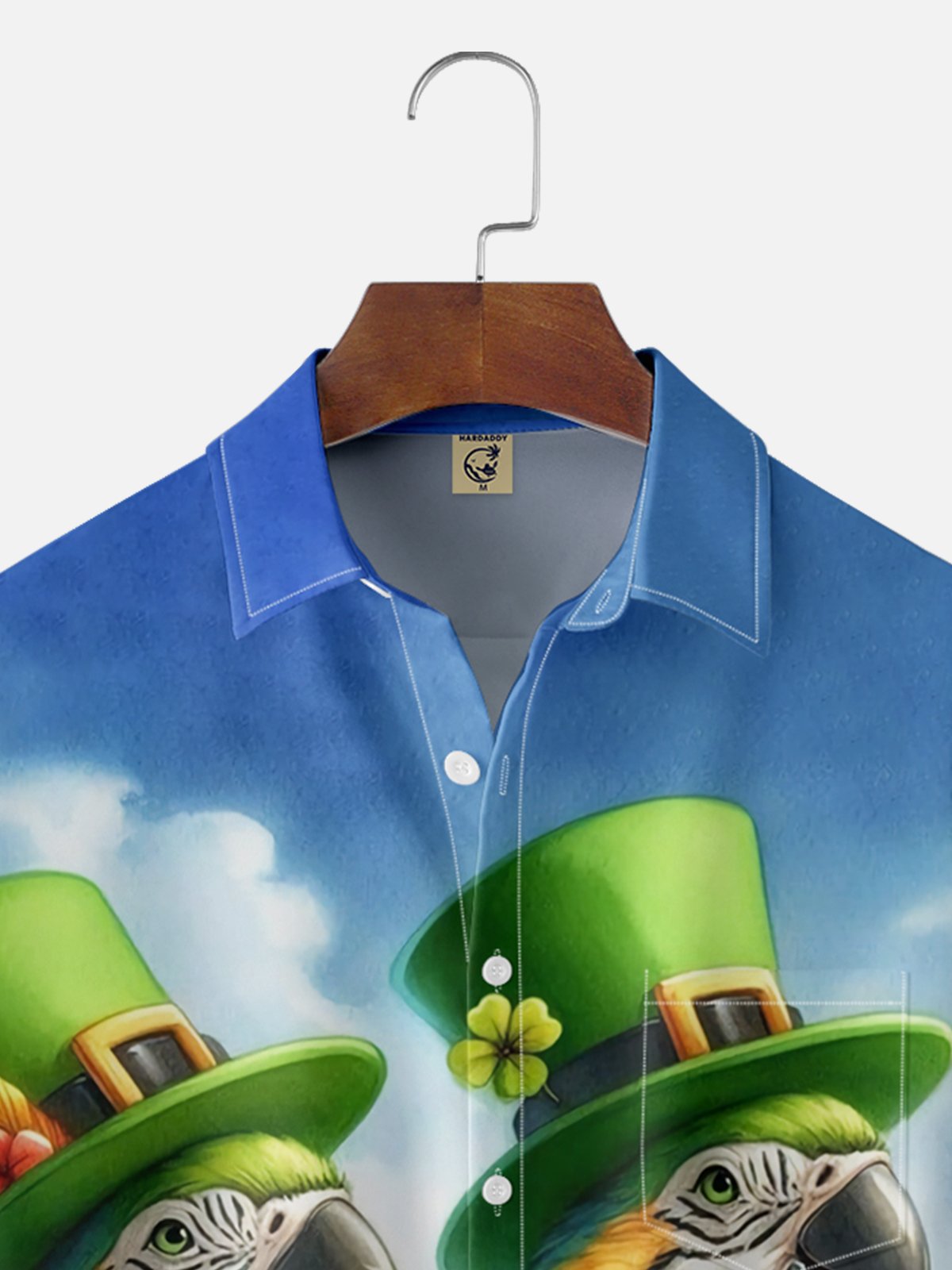 Moisture Wicking St. Patrick's Day Hawaiian Parrot Chest Pocket Casual Shirt