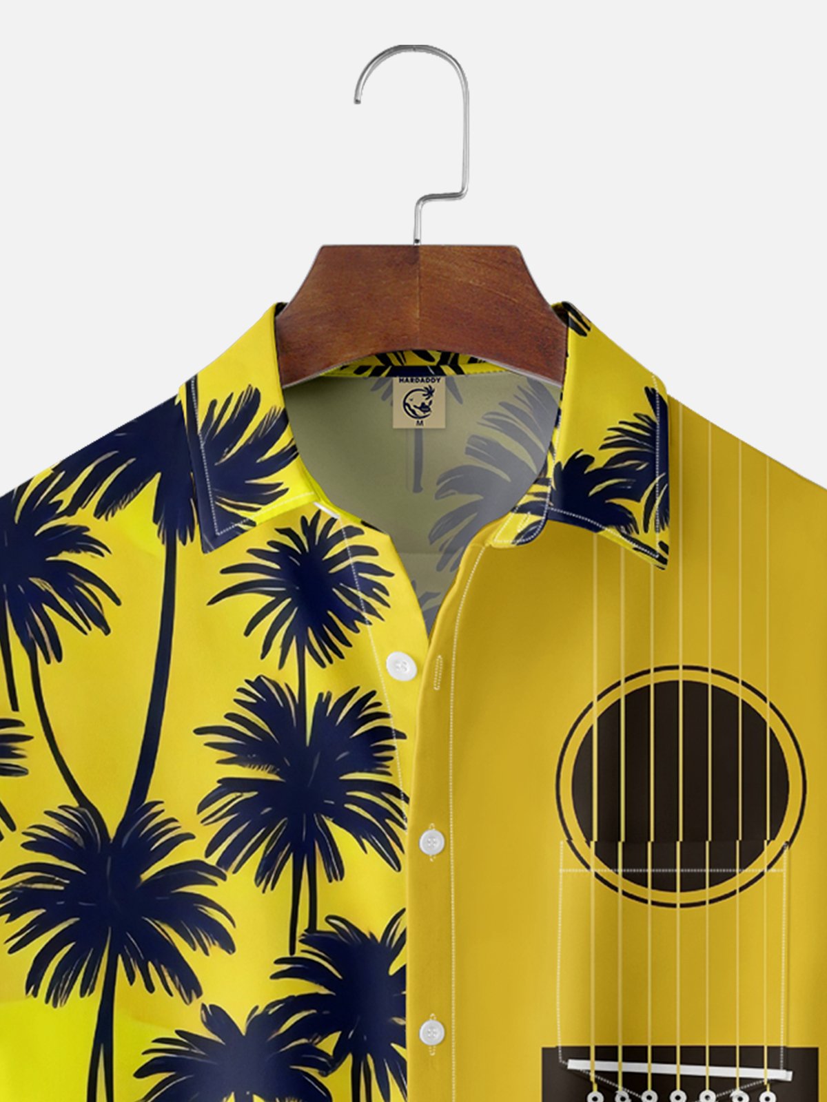 Moisture Wicking Hawaiian Tropic Coconut Tree Guitar Chest Pocket Casual Shirt