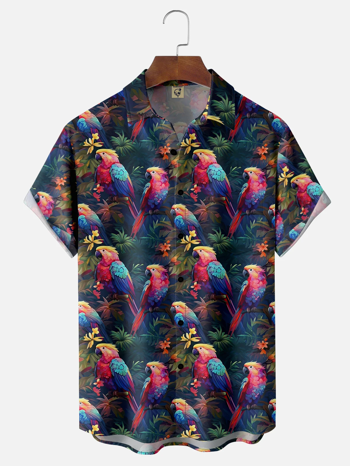 Moisture Wicking Hawaiian Tropical Floral Parrot Chest Pocket Casual Shirt