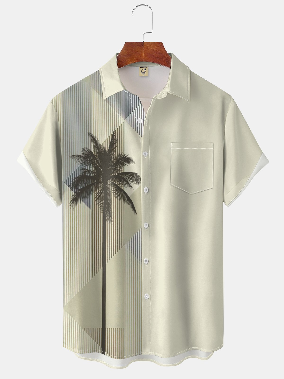 Moisture-wicking Art Island Coconut Tree Chest Pocket Hawaiian Shirt