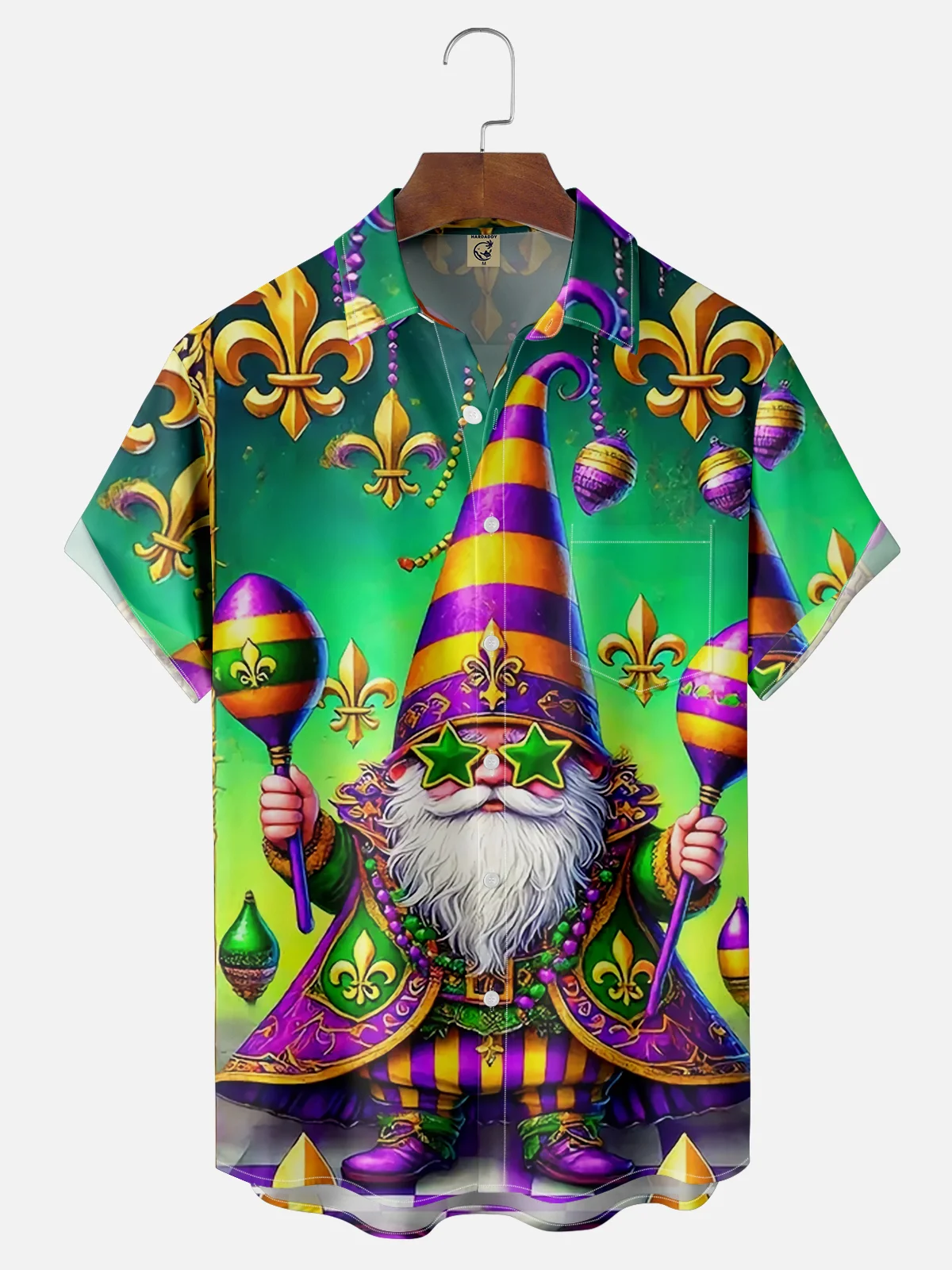 Moisture Wicking Mardi Gras Midget Chest Pocket Casual Shirt