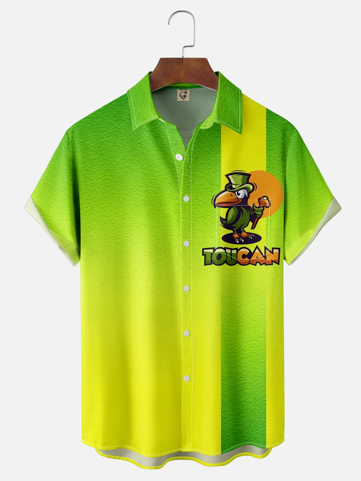 Moisture Wicking Hawaiian Gradient Toucan Chest Pocket Casual Bowling Shirt