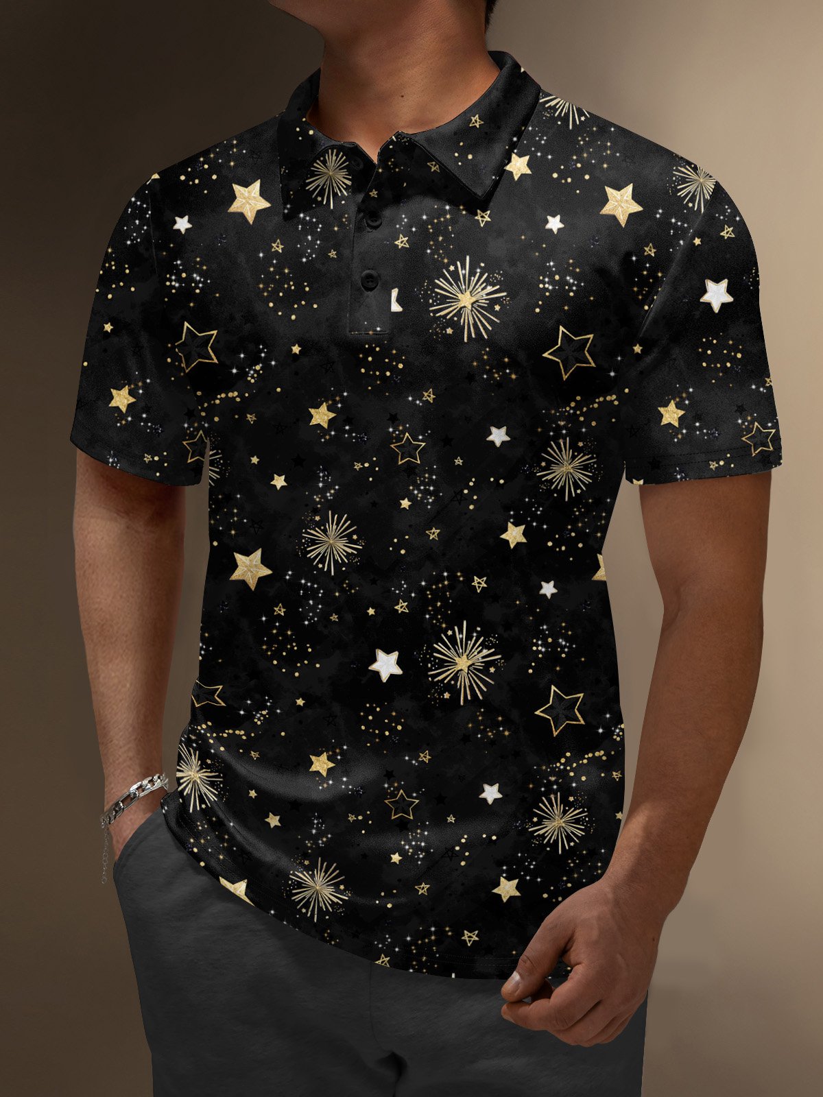 Moisture Wicking New Year Star Fireworks Golf Polo