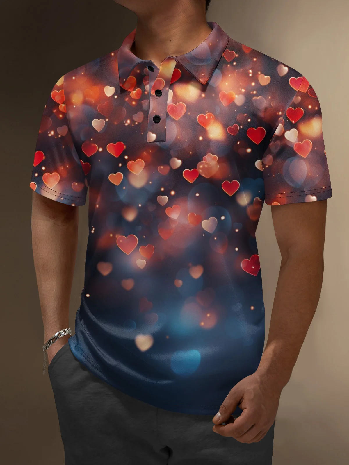 Moisture Wicking Valentine's Day Heart Contrast Color Golf Polo