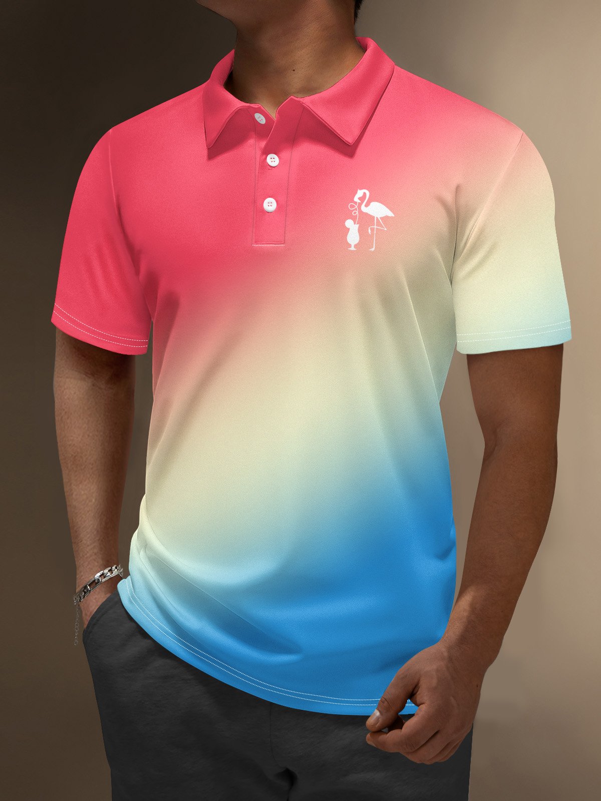 Moisture Wicking Hawaiian Gradient Flamingo Golf Polo