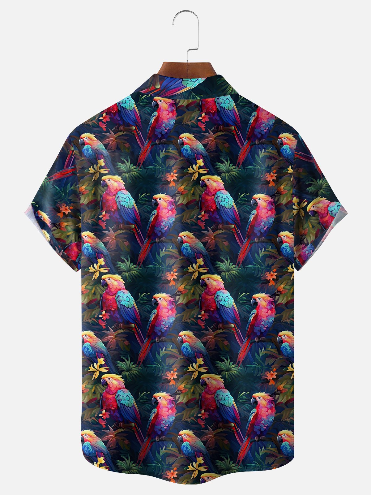 Moisture Wicking Hawaiian Tropical Floral Parrot Chest Pocket Casual Shirt