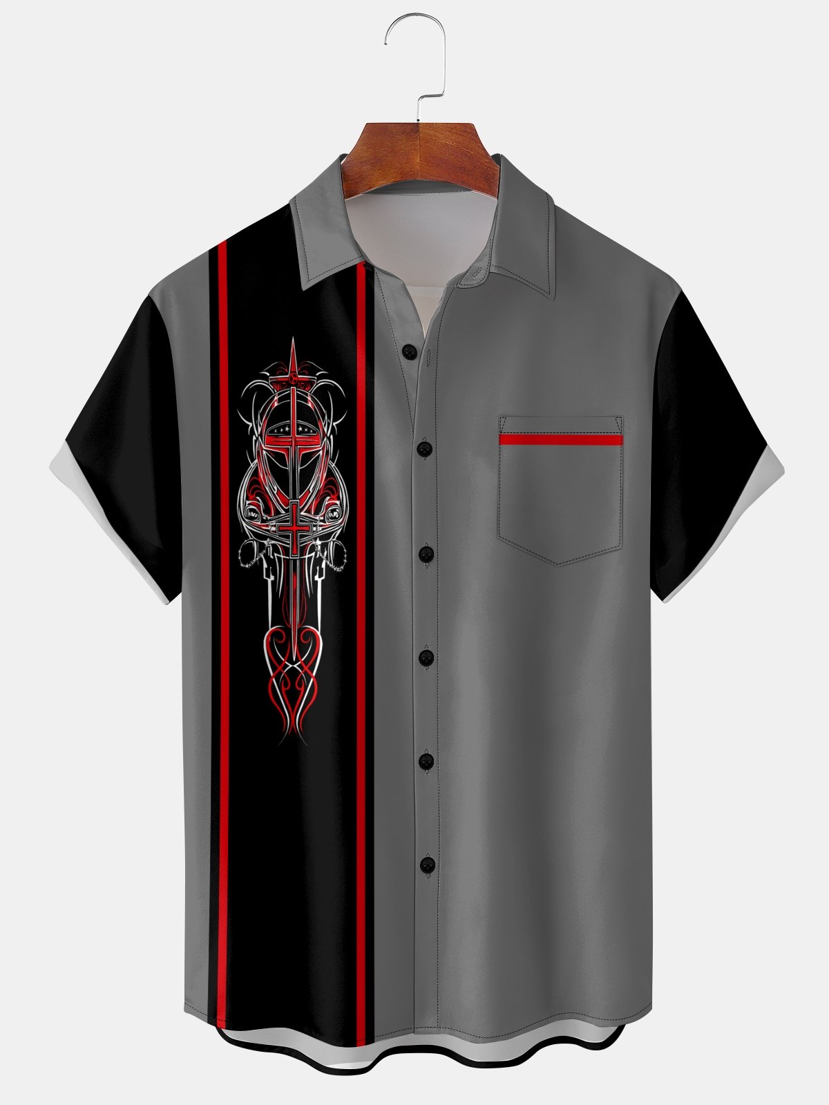 Moisture-wicking Lines Automobile Chest Pocket Bowling Shirt