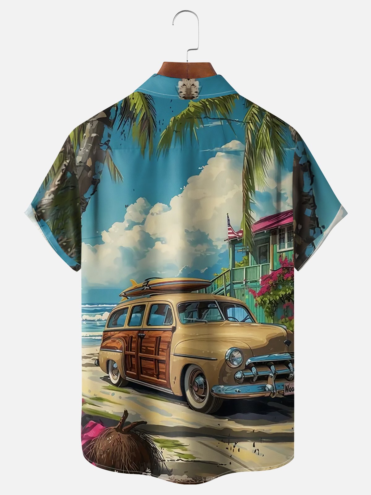 Moisture Wicking Hawaiian Vintage Car Chest Pocket Casual Shirt