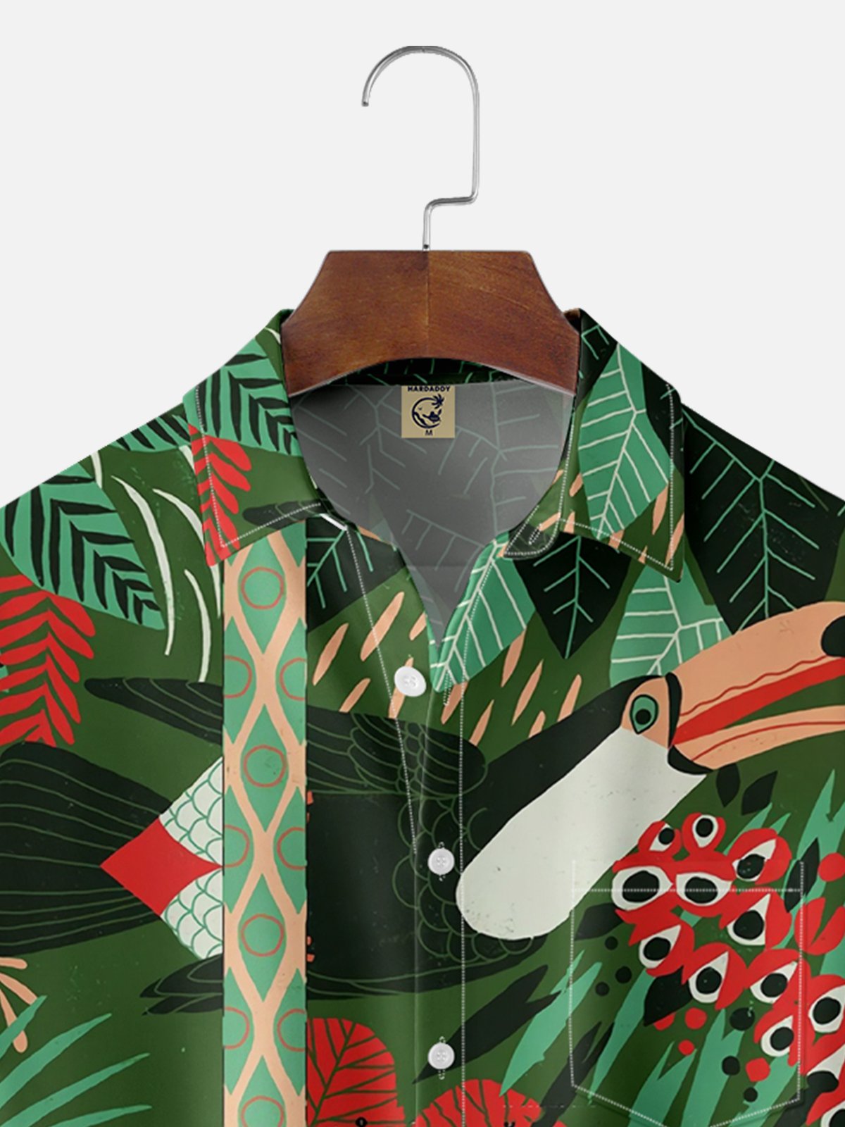 Moisture Wicking Hawaiian Tropical Floral Toucan Chest Pocket Casual Shirt