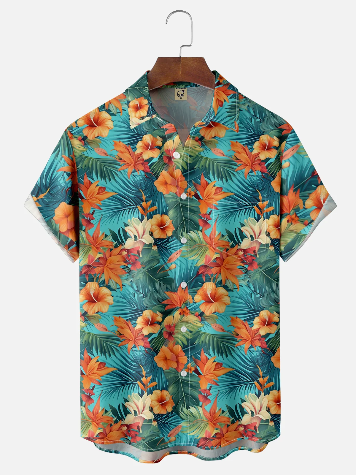 Moisture Wicking Hawaiian Tropical Floral Chest Pocket Casual Shirt