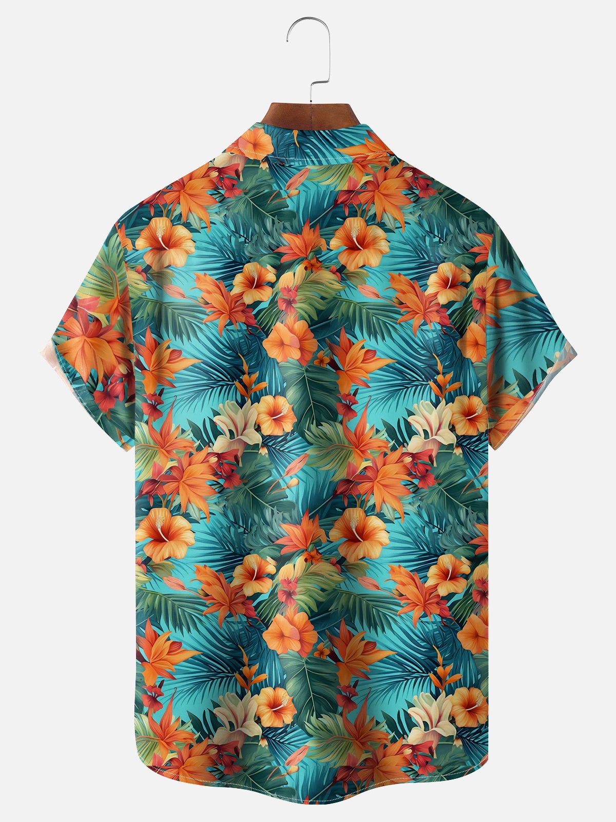 Moisture Wicking Hawaiian Tropical Floral Chest Pocket Casual Shirt