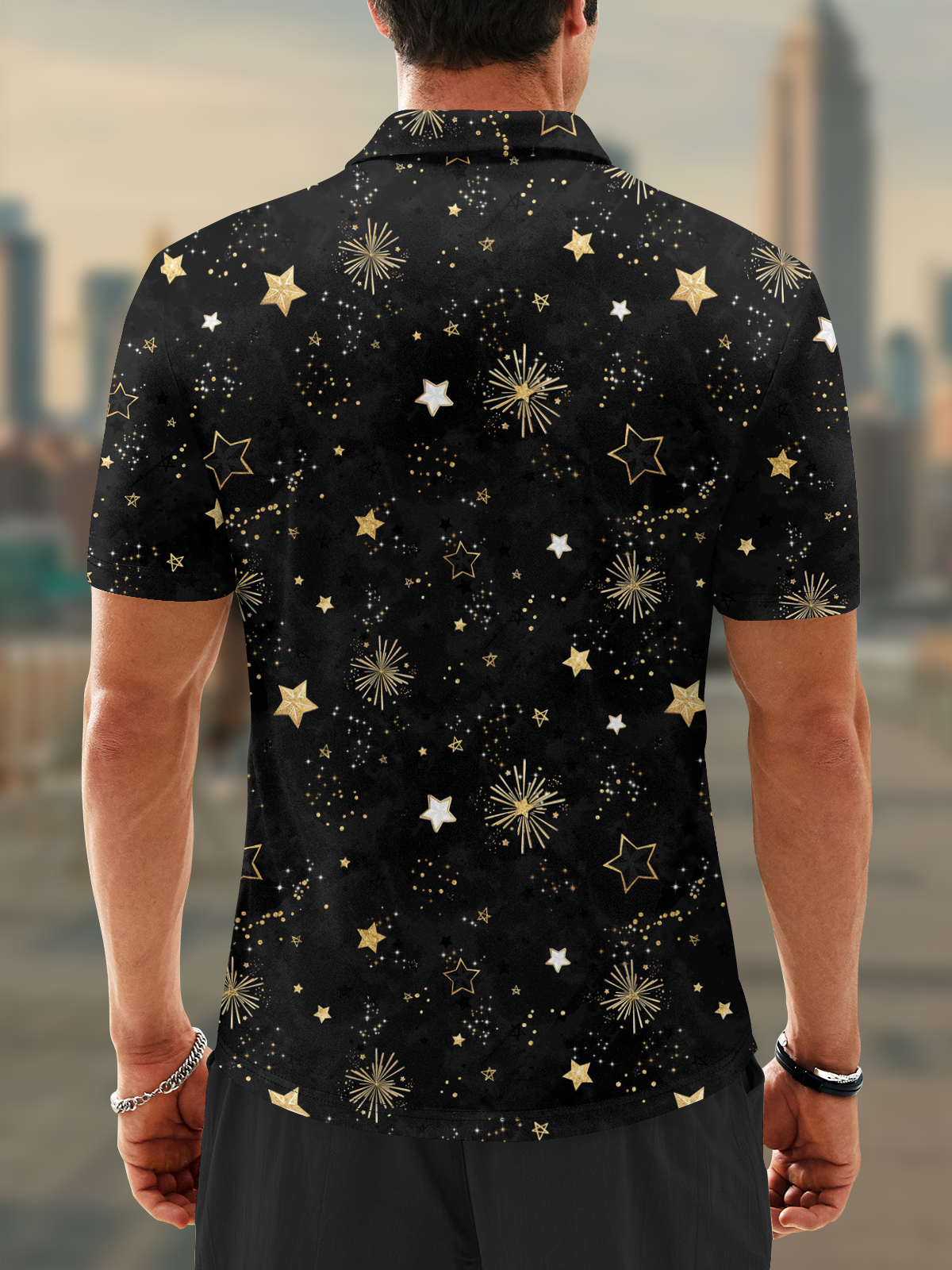 Moisture Wicking New Year Star Fireworks Golf Polo