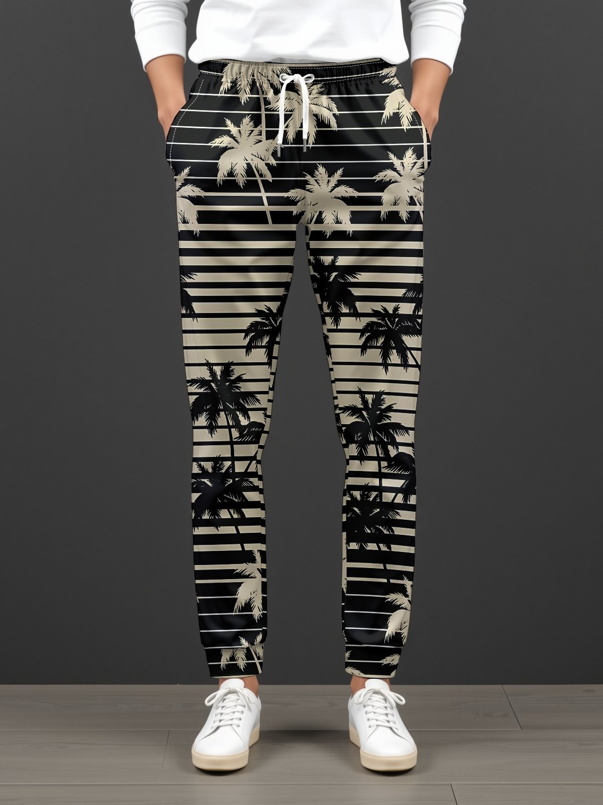 Moisture Wicking Striped Coconut Tree Lounge Pants