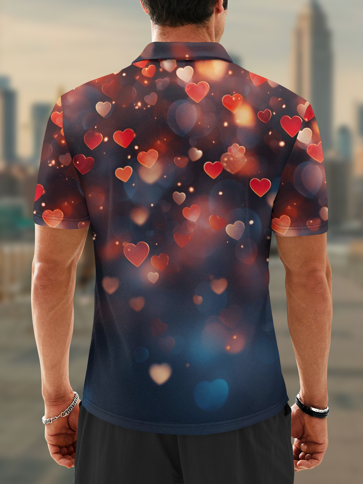 Moisture Wicking Valentine's Day Heart Contrast Color Golf Polo