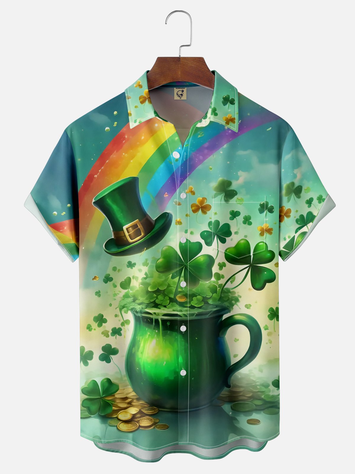 Moisture-wicking St. Patrick's Day Shamrock Rainbow Chest Pocket Casual Shirt