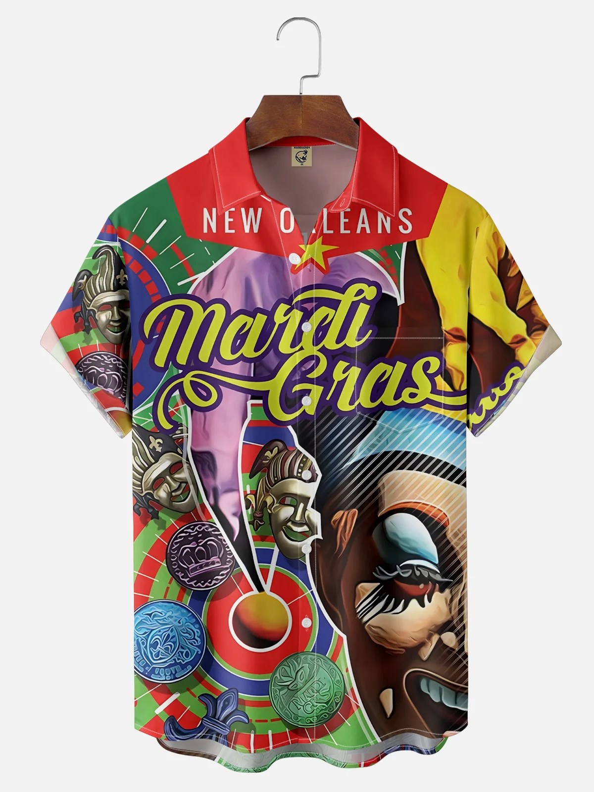 Moisture-wicking Mardi Gras Mask Chest Pocket Casual Shirt