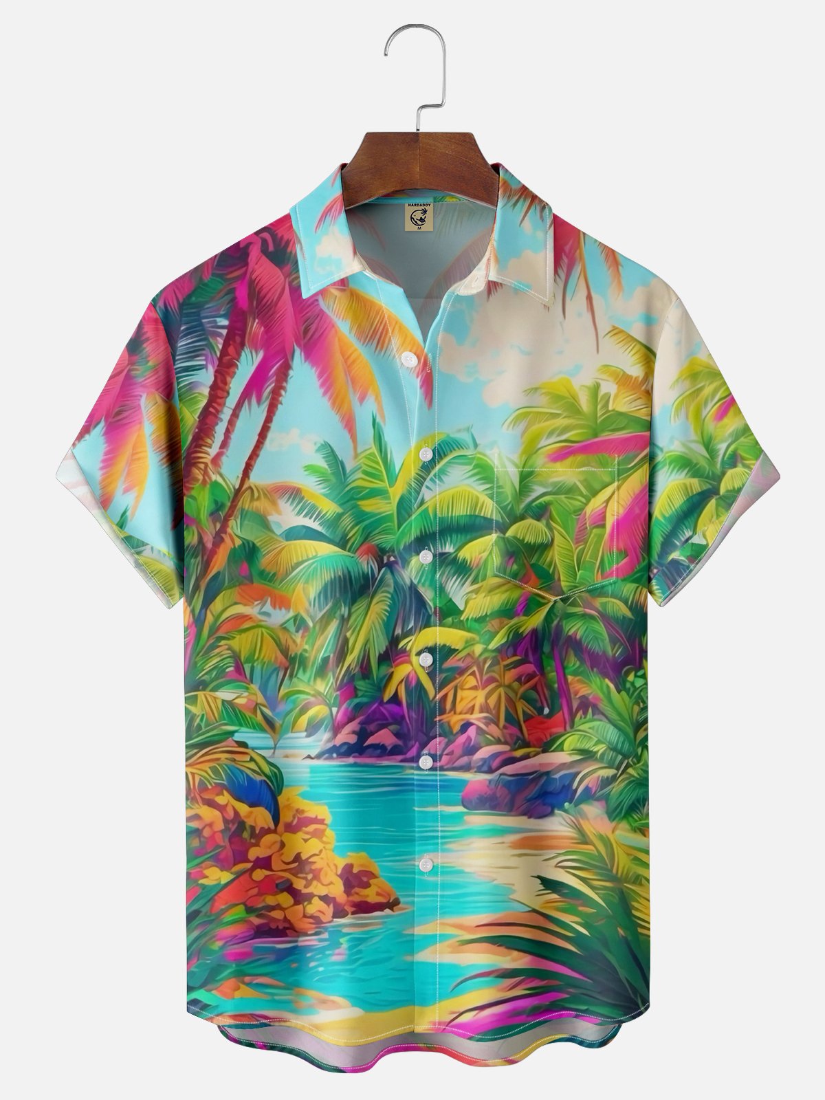 Moisture-wicking Beach Coconut Trees Chest Pocket Hawaiian Shirt