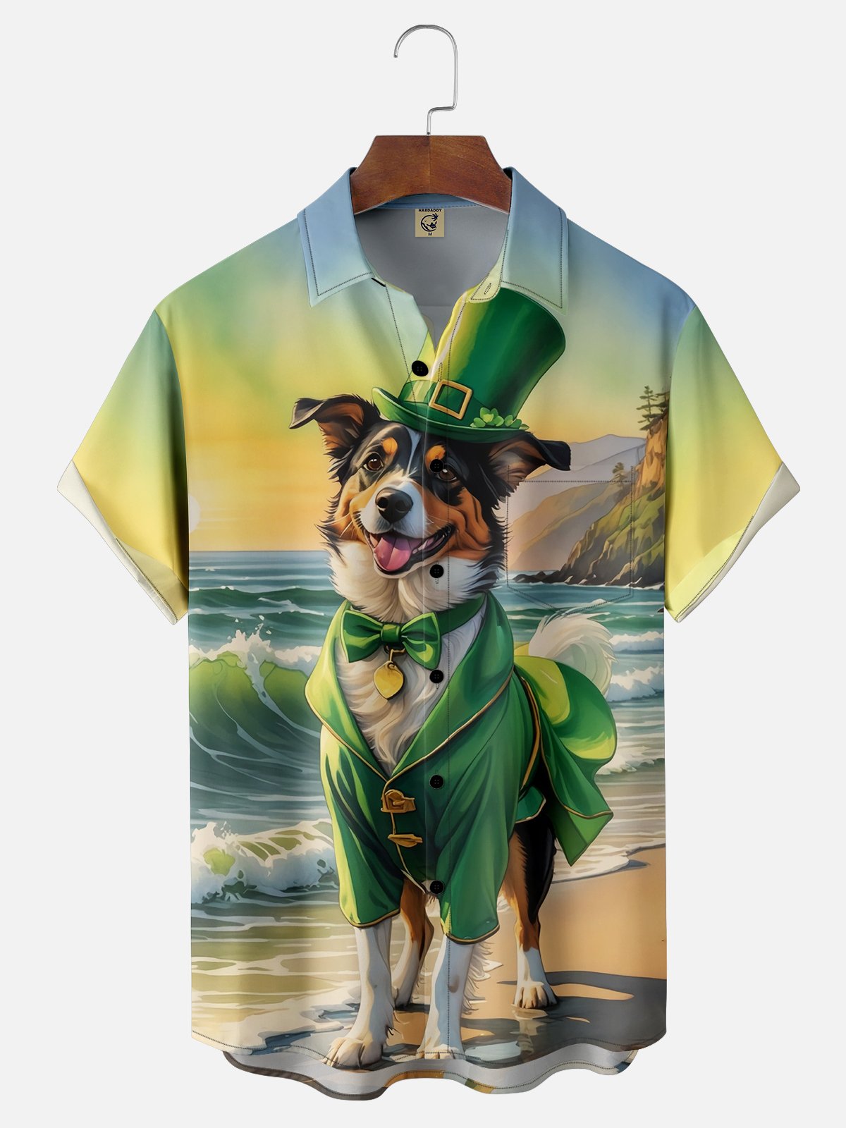 Moisture-wicking St. Patrick's Day Dog Beach Chest Pocket Casual Shirt