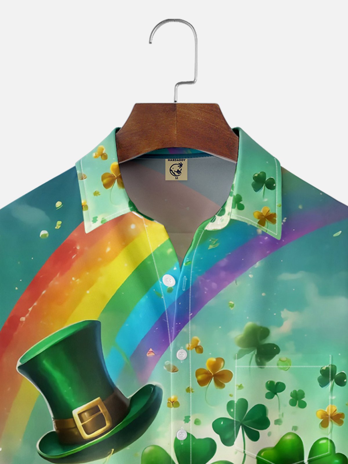 Moisture-wicking St. Patrick's Day Shamrock Rainbow Chest Pocket Casual Shirt