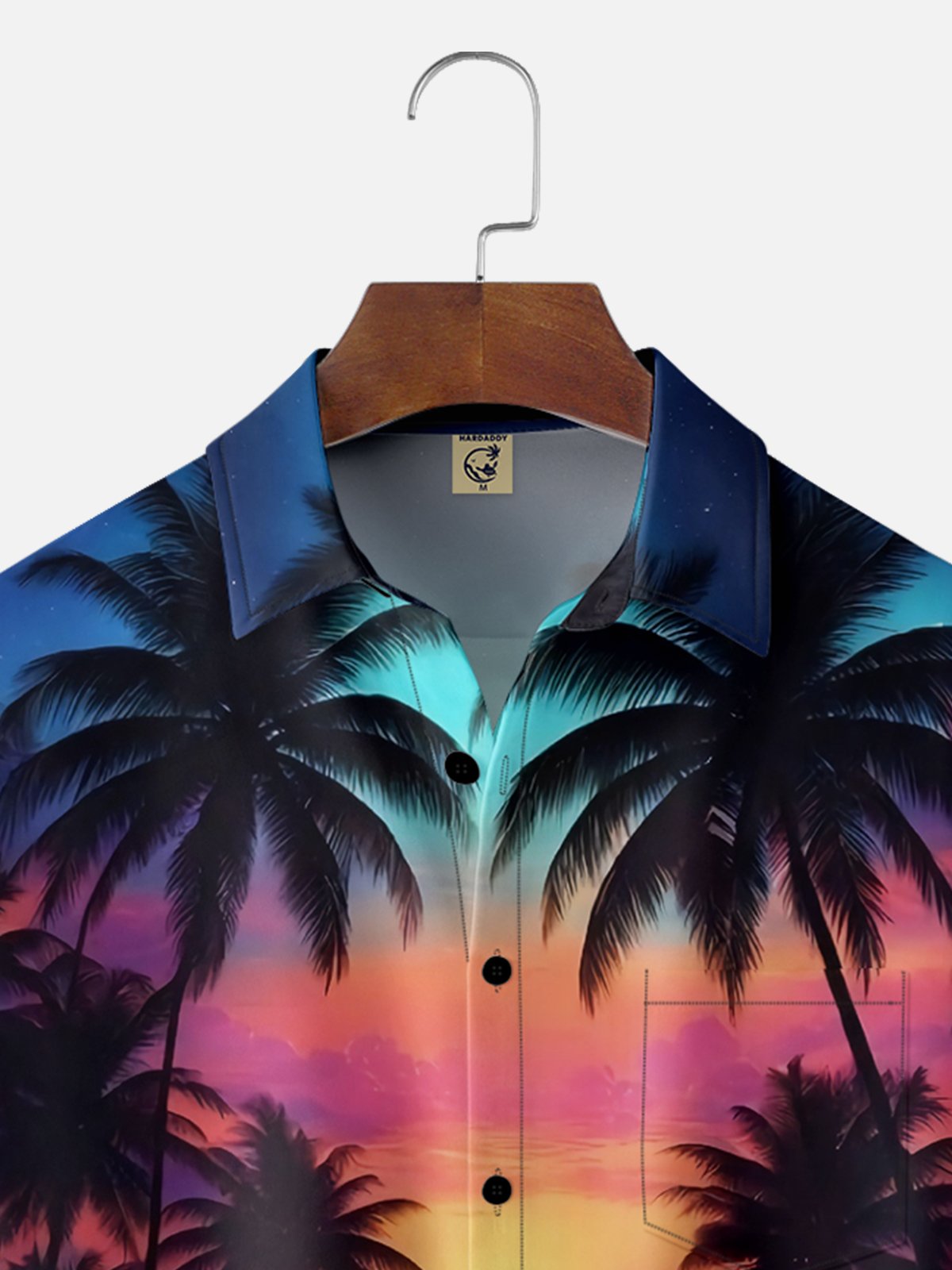 Moisture-wicking Beach Coconut Trees Sunset Gradient Chest Pocket Hawaiian Shirt