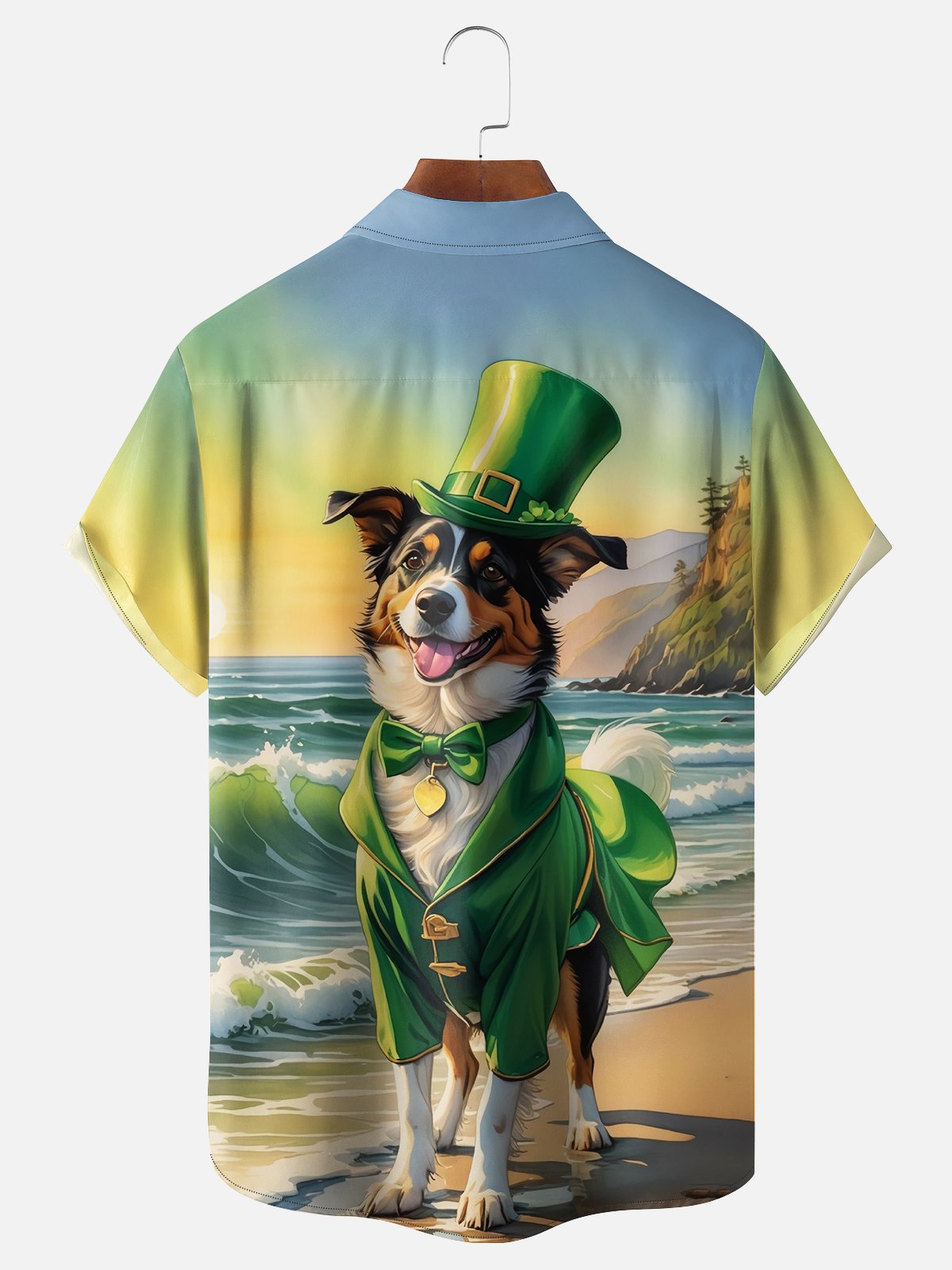 Moisture-wicking St. Patrick's Day Dog Beach Chest Pocket Casual Shirt