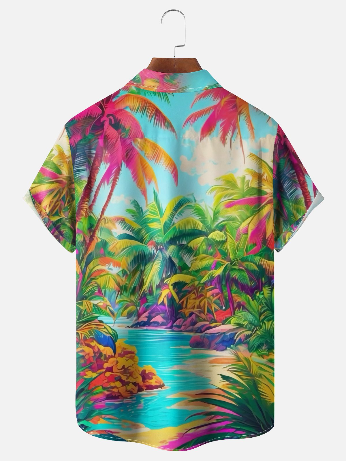 Moisture-wicking Beach Coconut Trees Chest Pocket Hawaiian Shirt