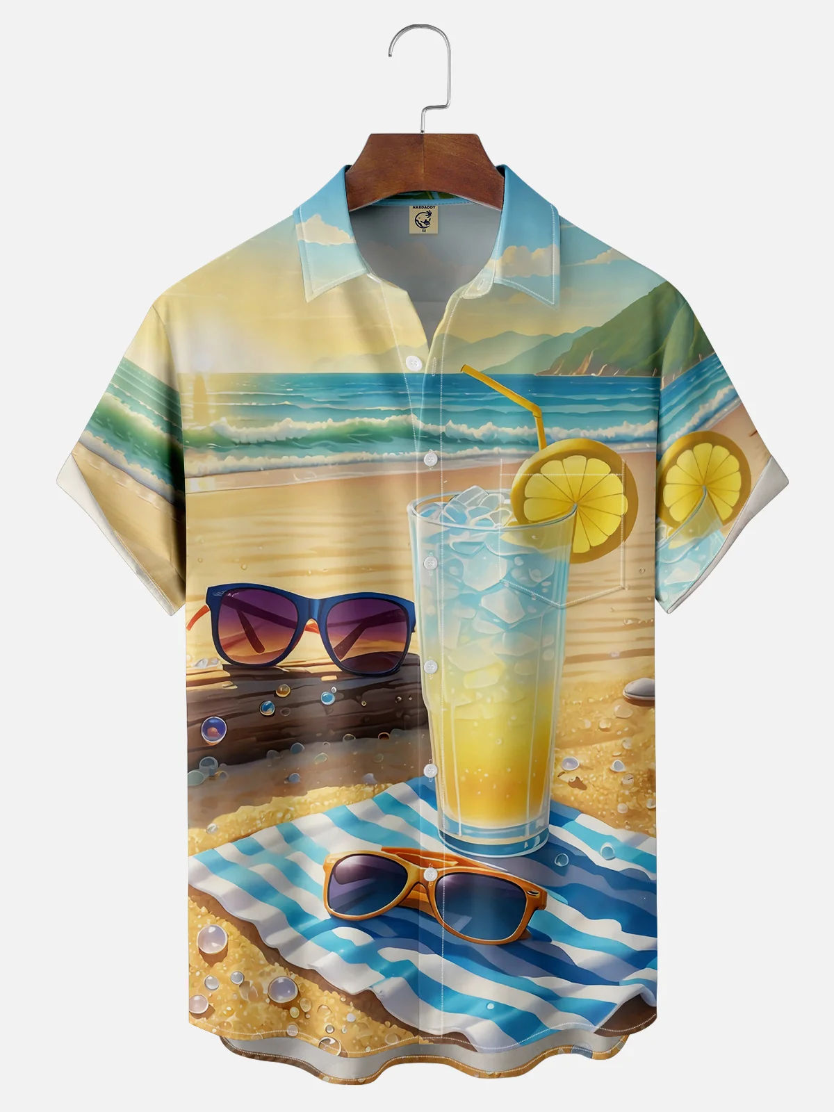 Moisture-wicking Beach Sunglasses Soda Chest Pocket Hawaiian Shirt