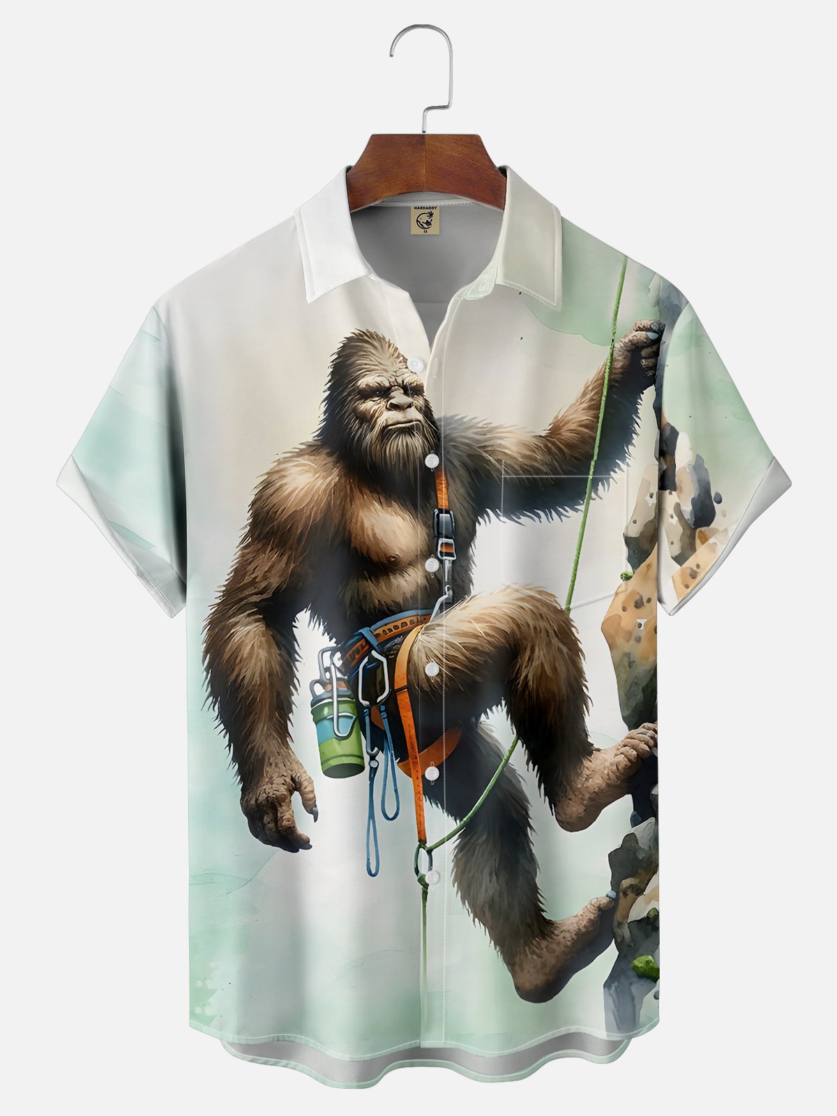 Moisture-wicking Bigfoot Rock Climbing Artist Chest Pocket Hawaiian Shirt