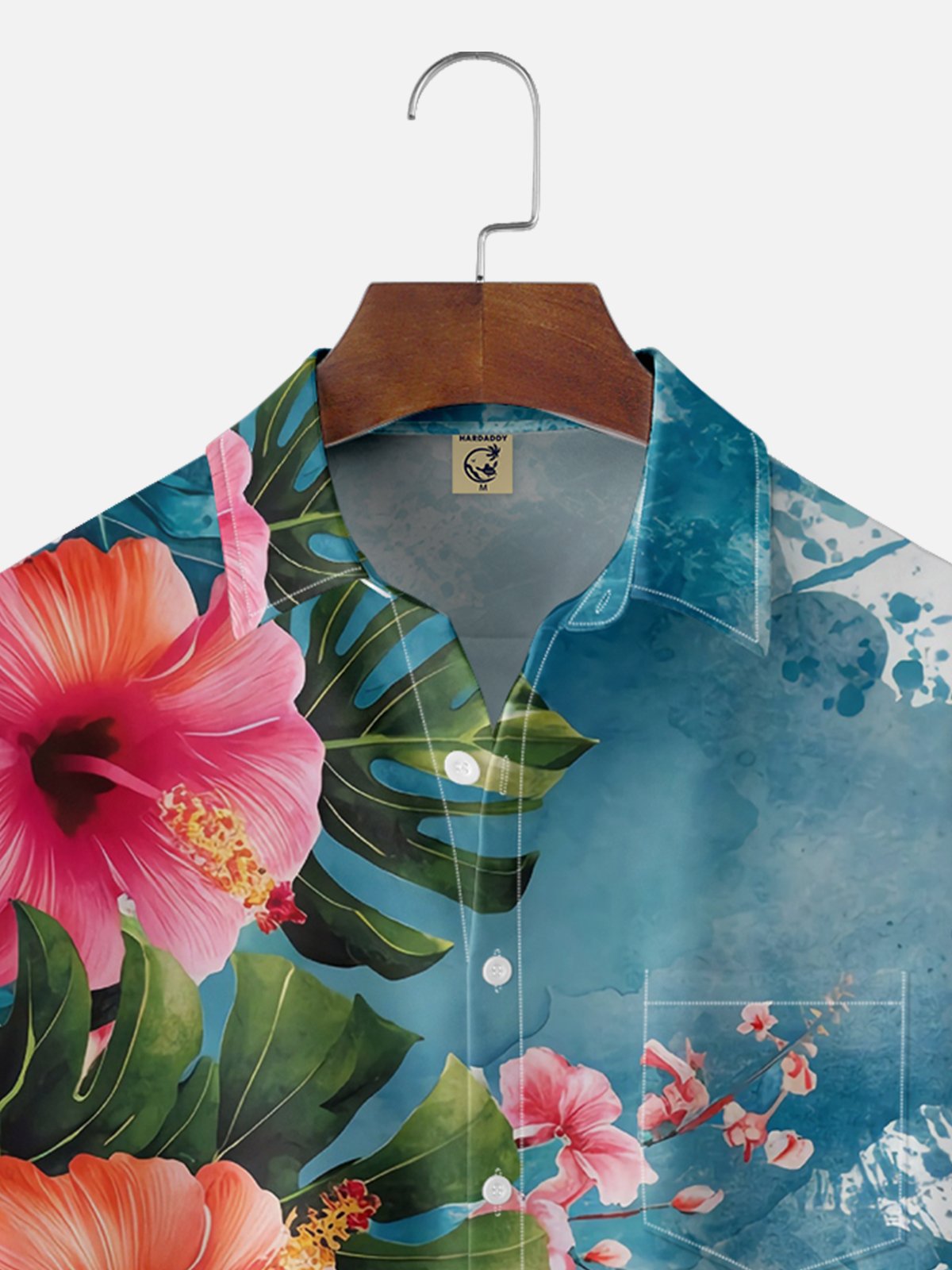 Moisture-wicking Hibiscus Floral Chest Pocket Hawaiian Shirt