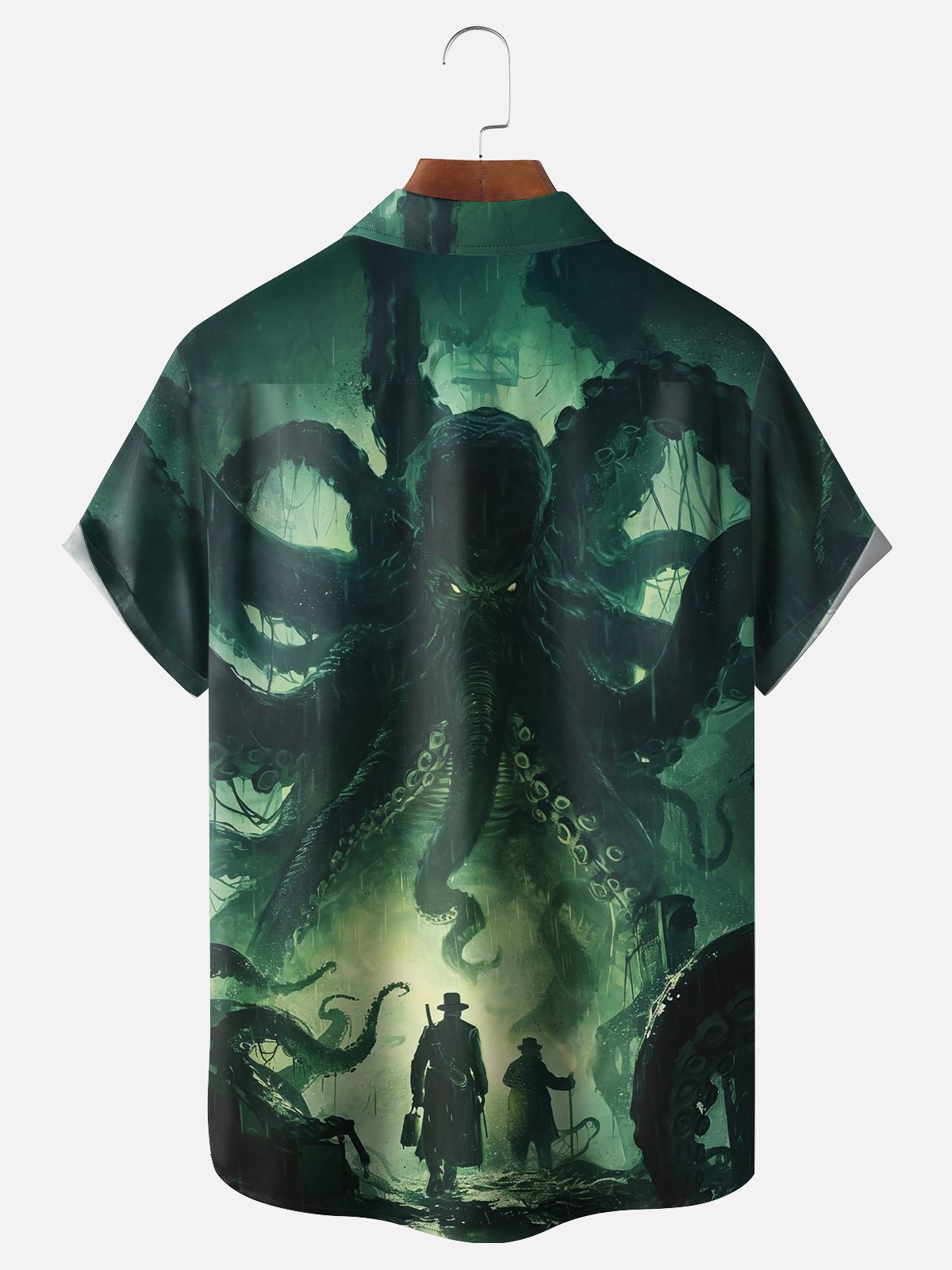 Moisture-wicking Cthulhu Marine Biological Octopus Chest Pocket Casual Shirt