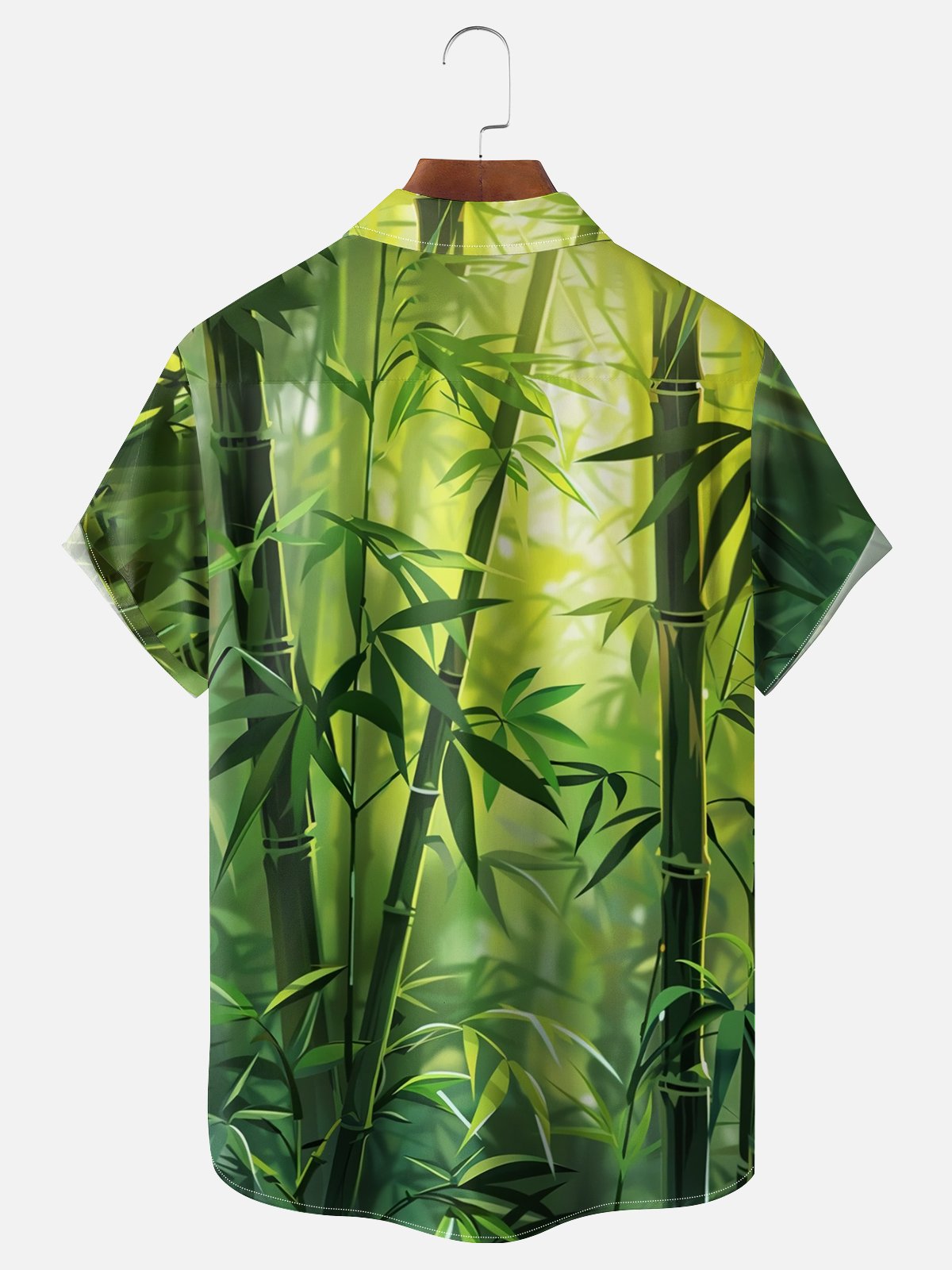 Moisture-wicking Art Bamboo Green Chest Pocket Hawaiian Shirt