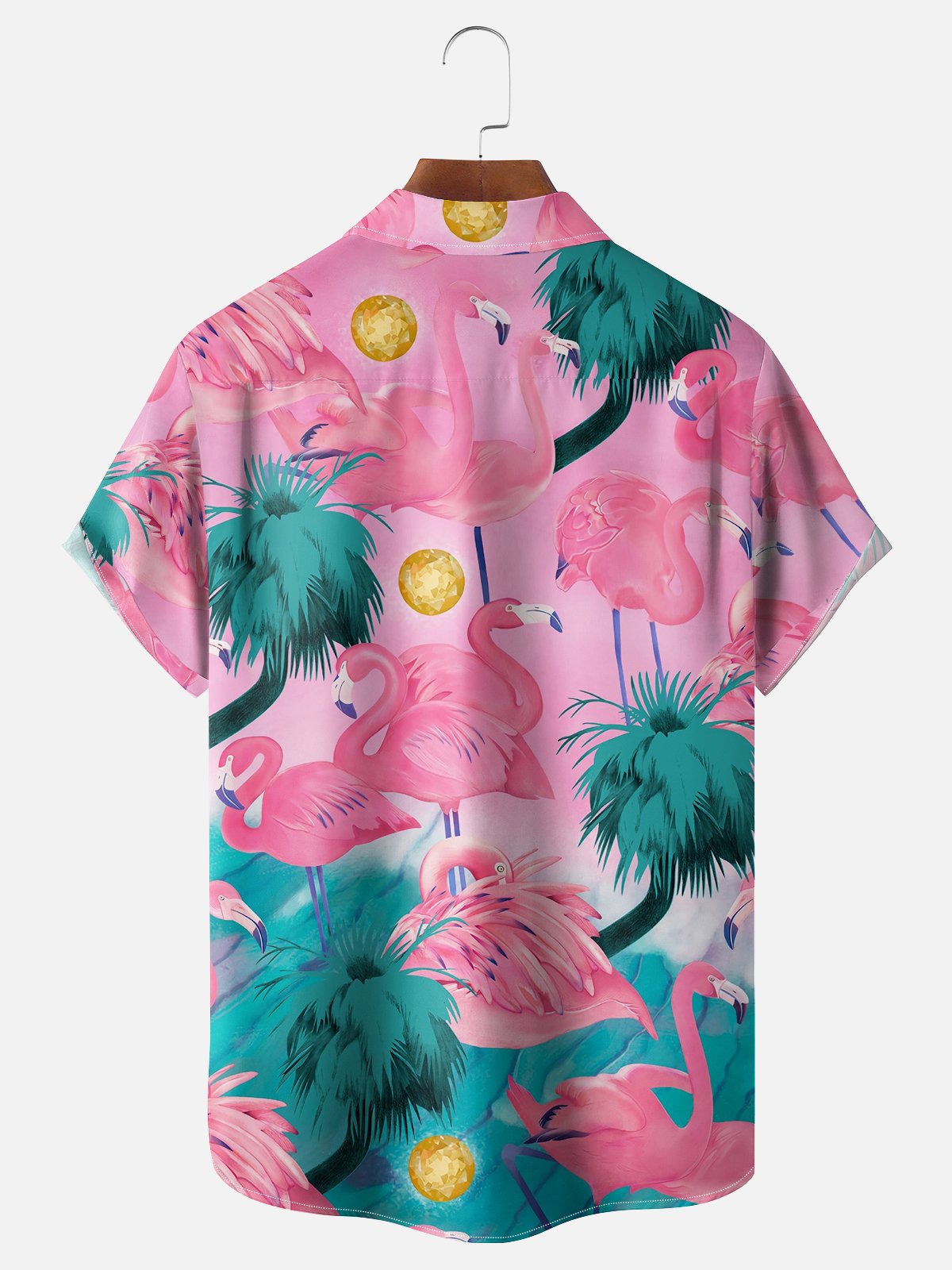 Moisture-wicking Flamingo Coconut Tree Chest Pocket Hawaiian Shirt