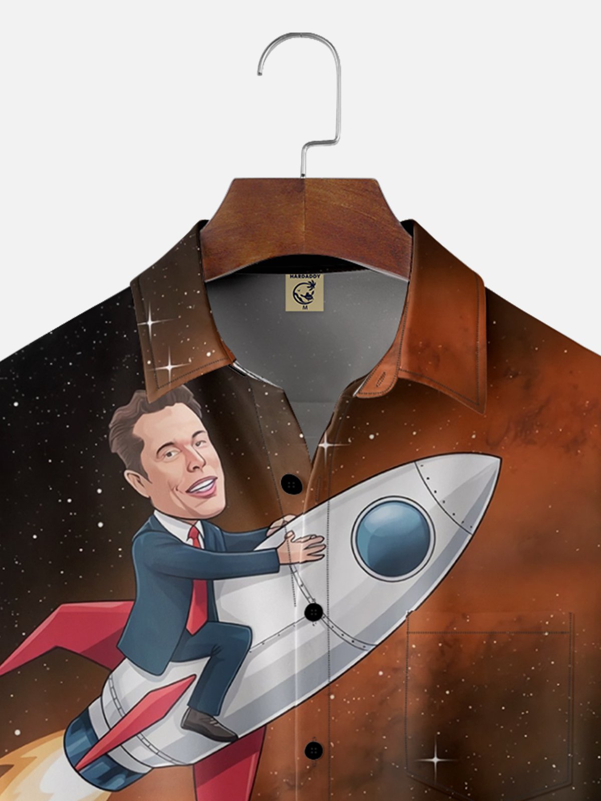 Moisture Wicking Musk Trump Space Spaceship Chest Pocket Casual Shirt