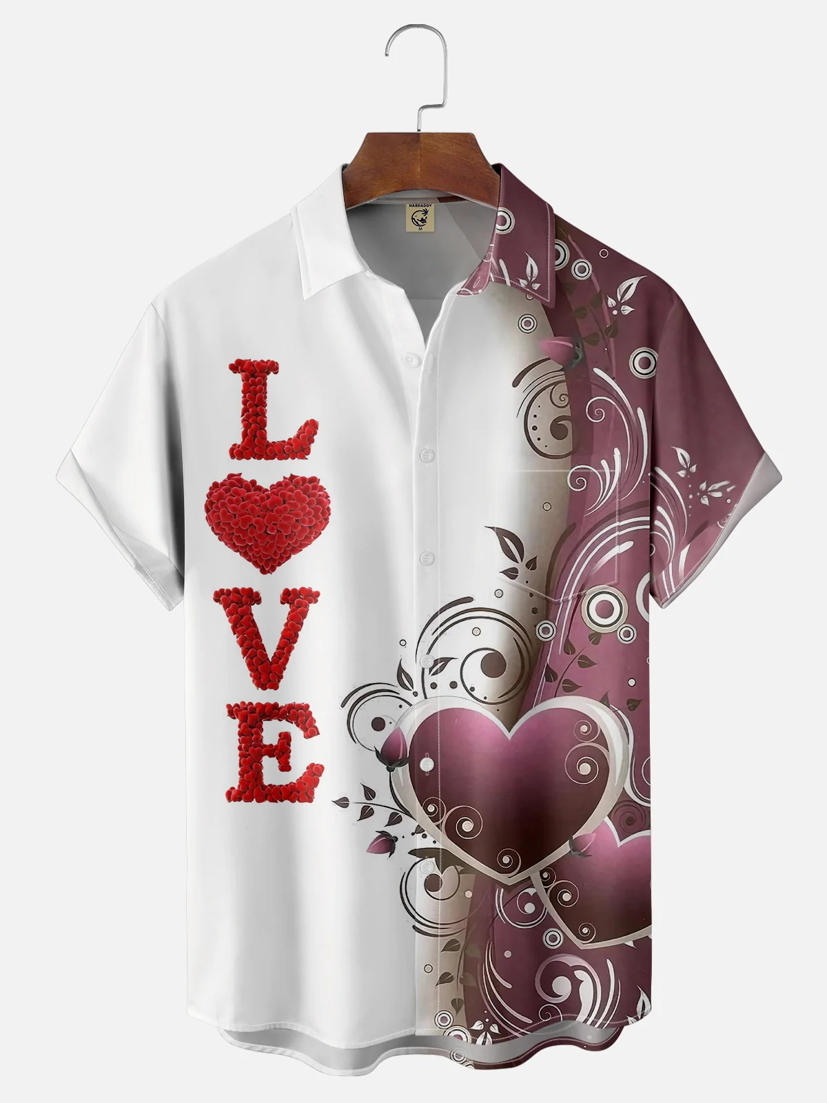 Moisture-wicking Valentine's Day Art Font Love Chest Pocket Hawaiian Shirt