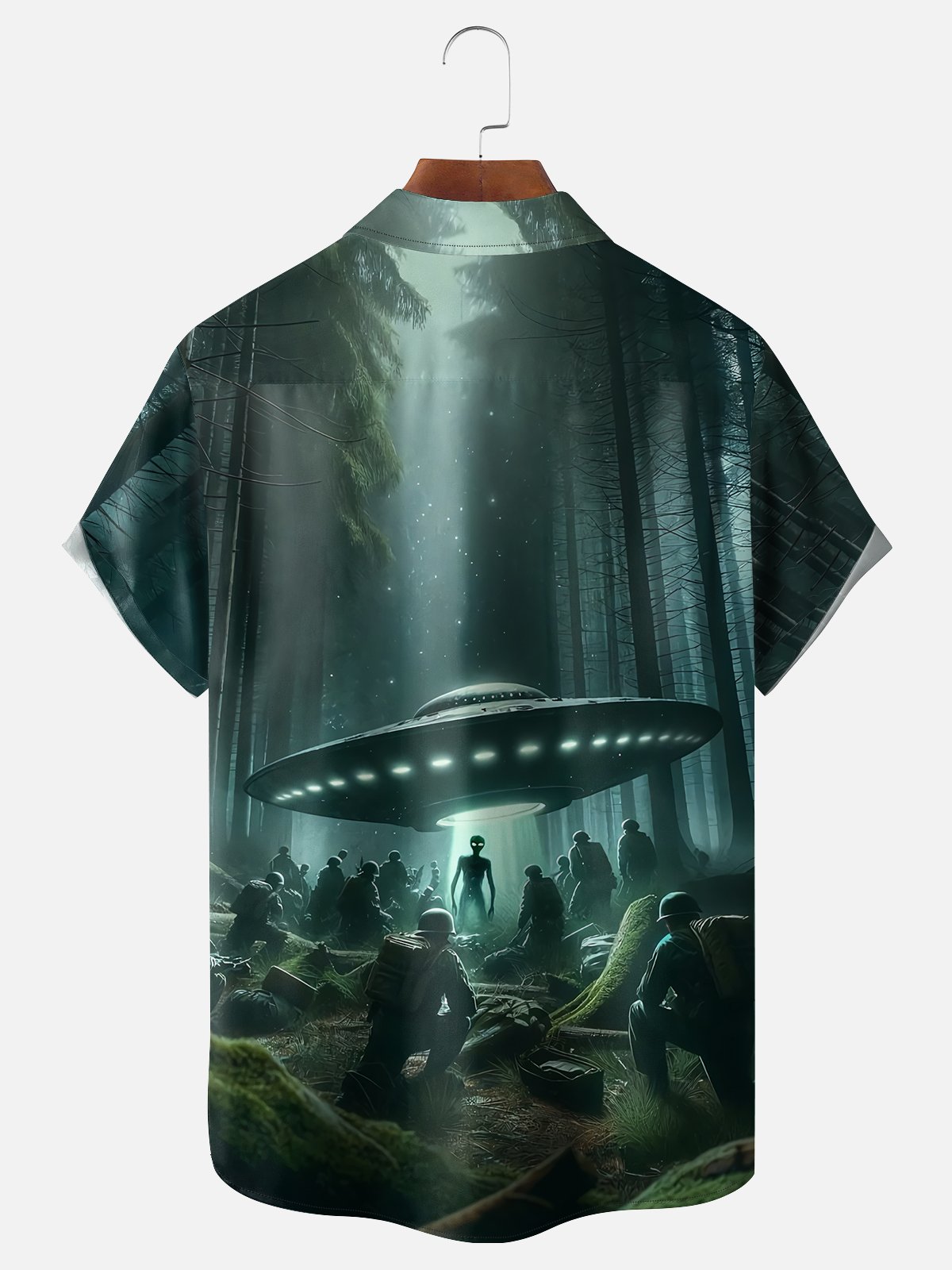 Moisture-wicking Mysterious UFO Aliens Arrive Chest Pocket Hawaiian Shirt