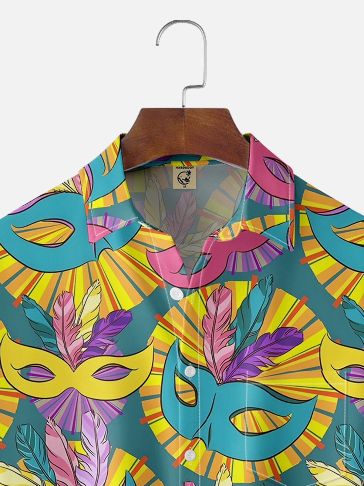 Moisture-wicking Mardi Gras Art Mask Print Chest Pocket Hawaiian Shirt