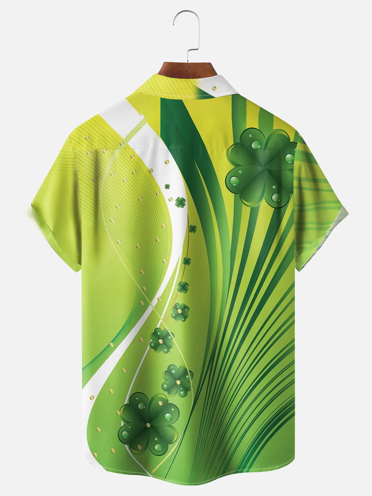 Moisture Wicking St. Patrick's Day Geometric Four Leaf Clover Chest Pocket Casual Shirt