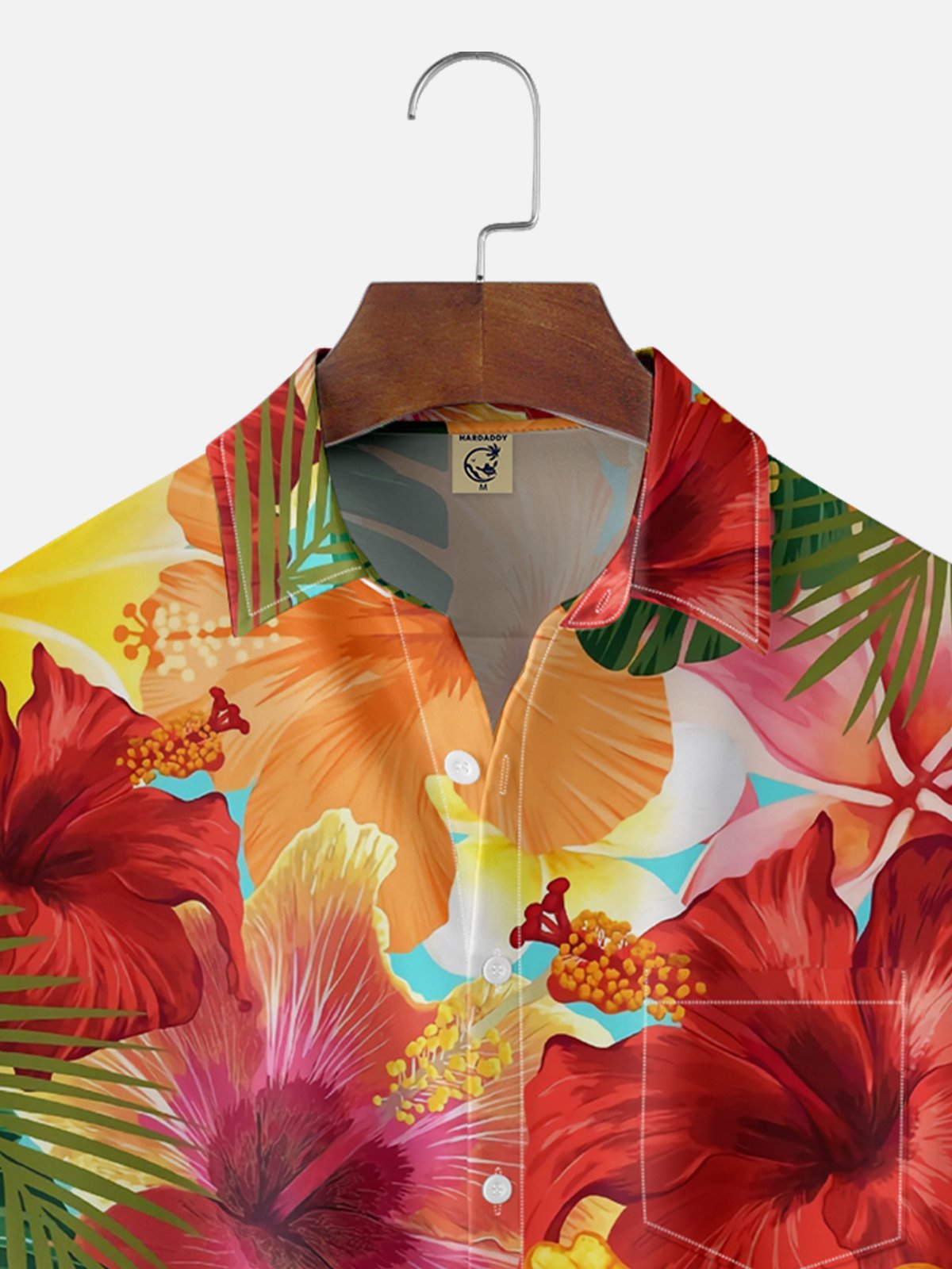 Moisture-wicking Hibiscus Floral Chest Pocket Hawaiian Shirt