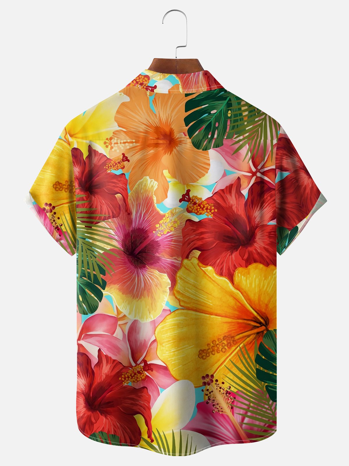 Moisture-wicking Hibiscus Floral Chest Pocket Hawaiian Shirt