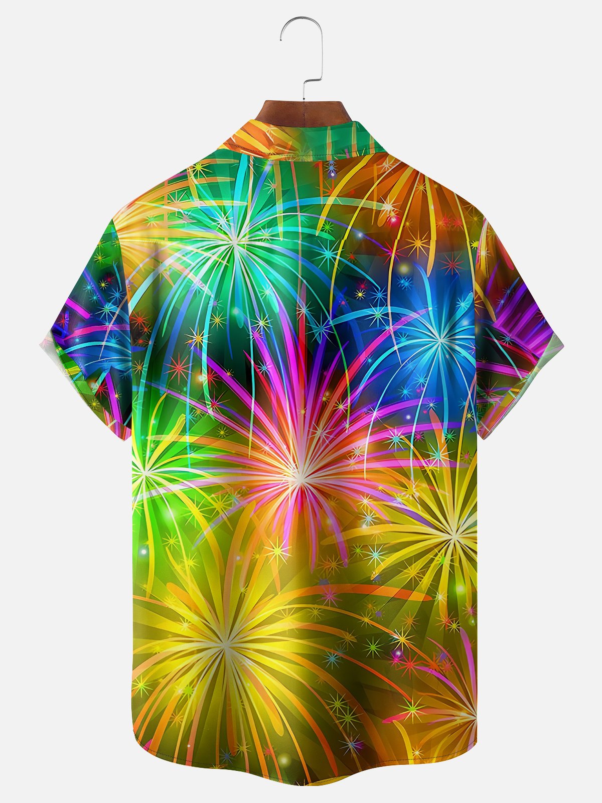 Moisture-wicking Mardi Gras Happy Fireworks Chest Pocket Hawaiian Shirt