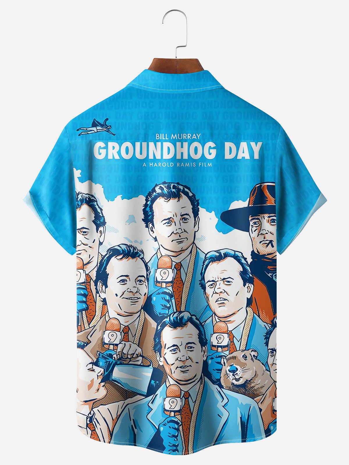 Moisture-wicking Groundhog Day Art Drawing Chest Pocket Hawaiian Shirt