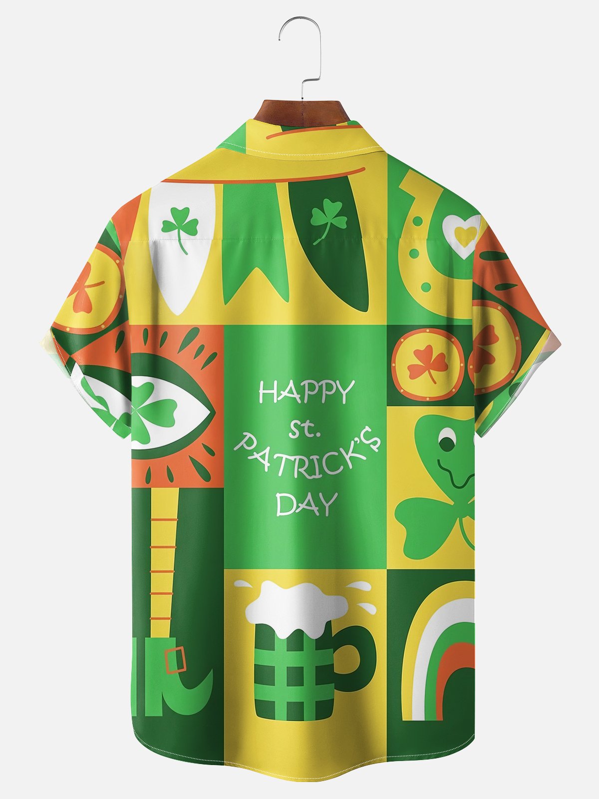 Moisture-wicking Happy St. Patrick's Day Irish Green Chest Pocket Hawaiian Shirt