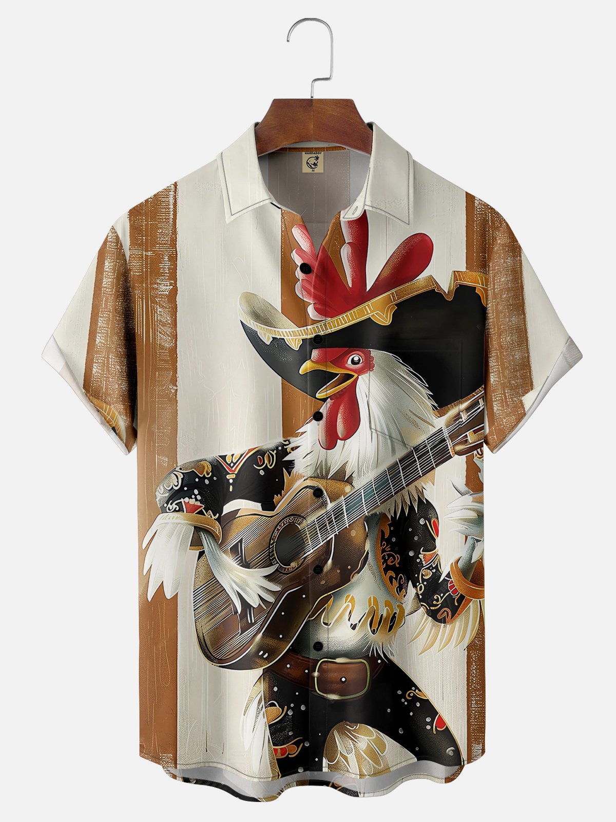 Moisture-wicking Guitar Rooster Rock Chest Pocket Hawaiian Shirt