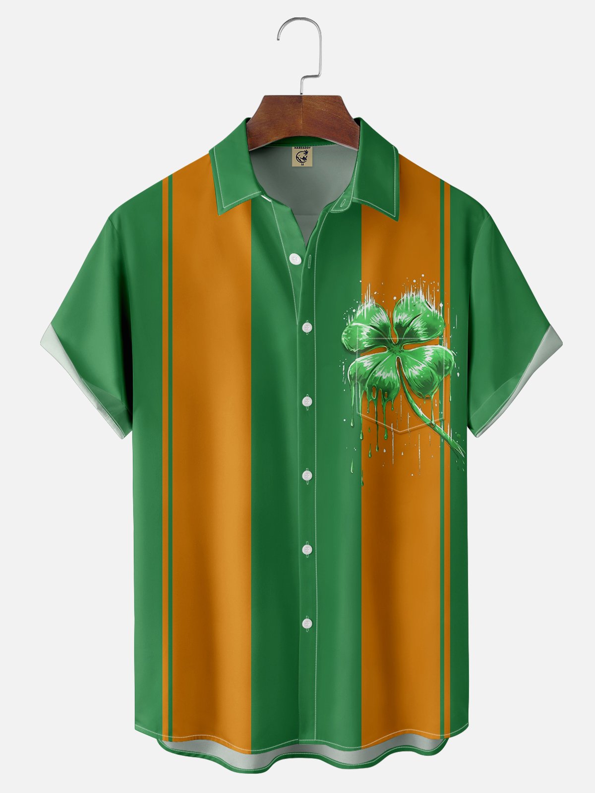 Moisture Wicking St. Patrick's Day Clover Chest Pocket Casual Bowling Shirt