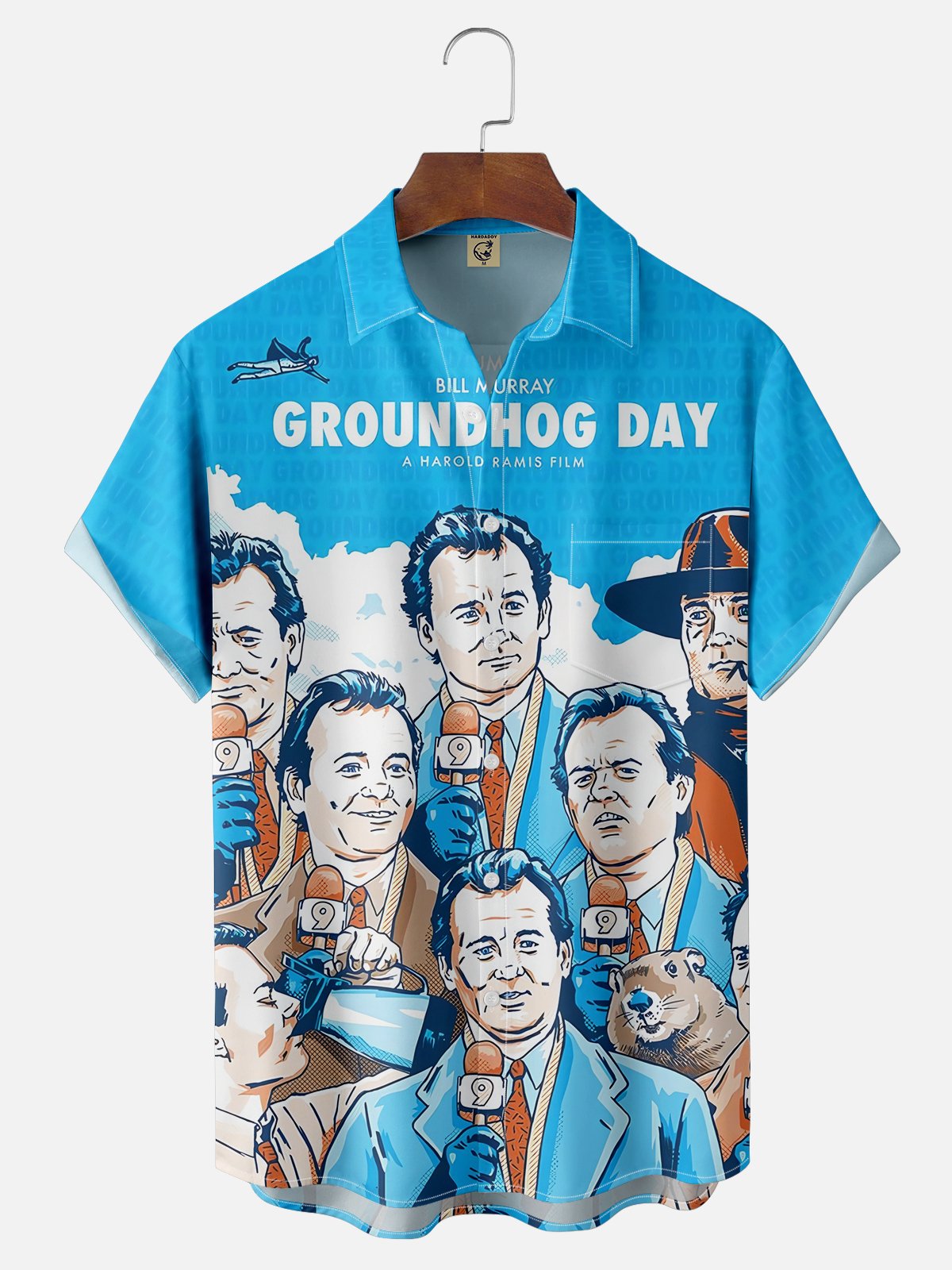 Moisture-wicking Groundhog Day Art Drawing Chest Pocket Hawaiian Shirt