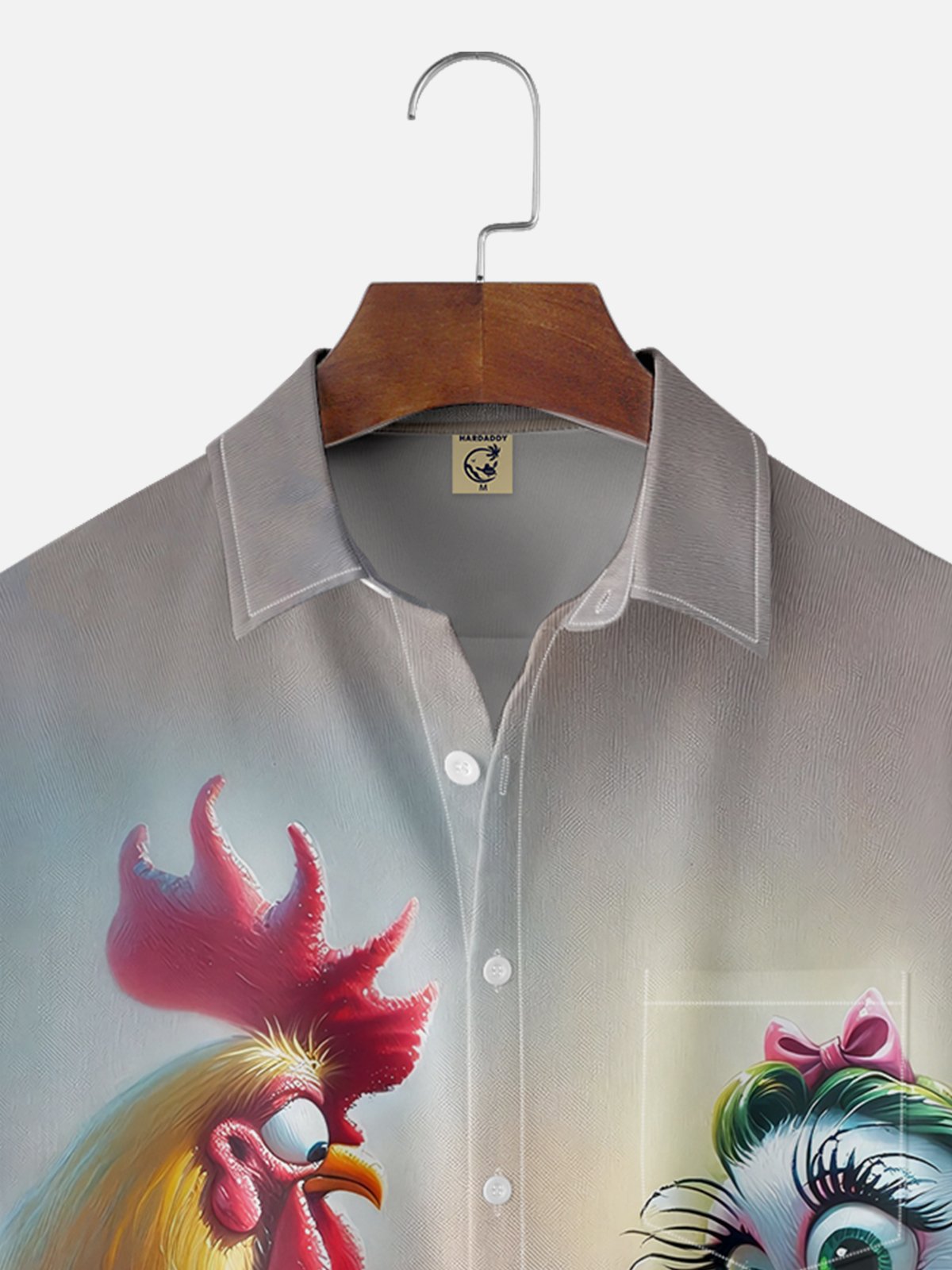 Moisture-wicking Rooster Art Painting Chest Pocket Hawaiian Shirt