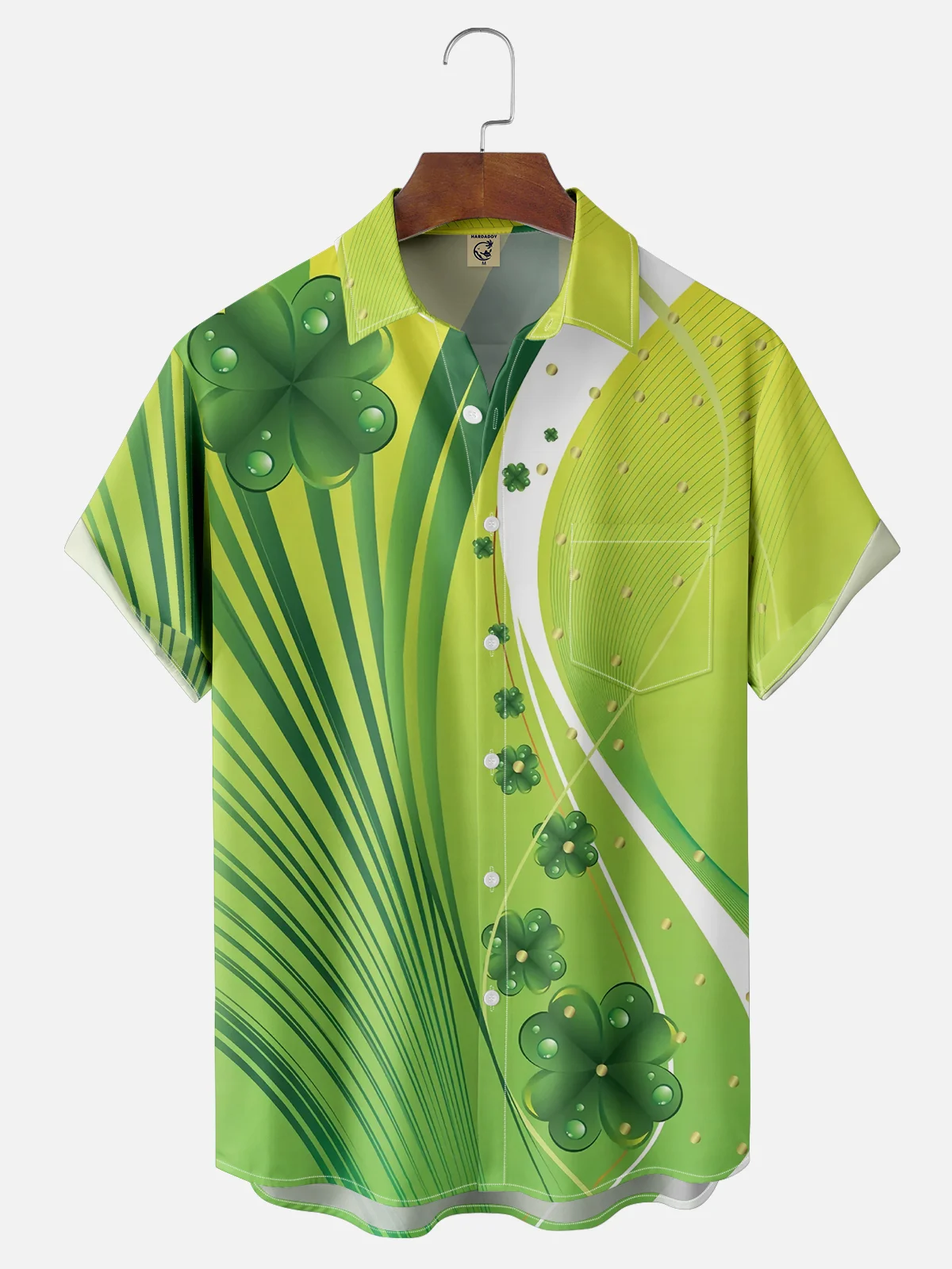 Moisture Wicking St. Patrick's Day Geometric Four Leaf Clover Chest Pocket Casual Shirt