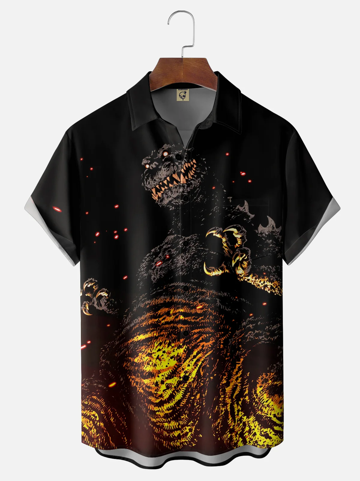 Moisture-wicking Cartoon Poster Monster Chest Pocket Casual Shirt
