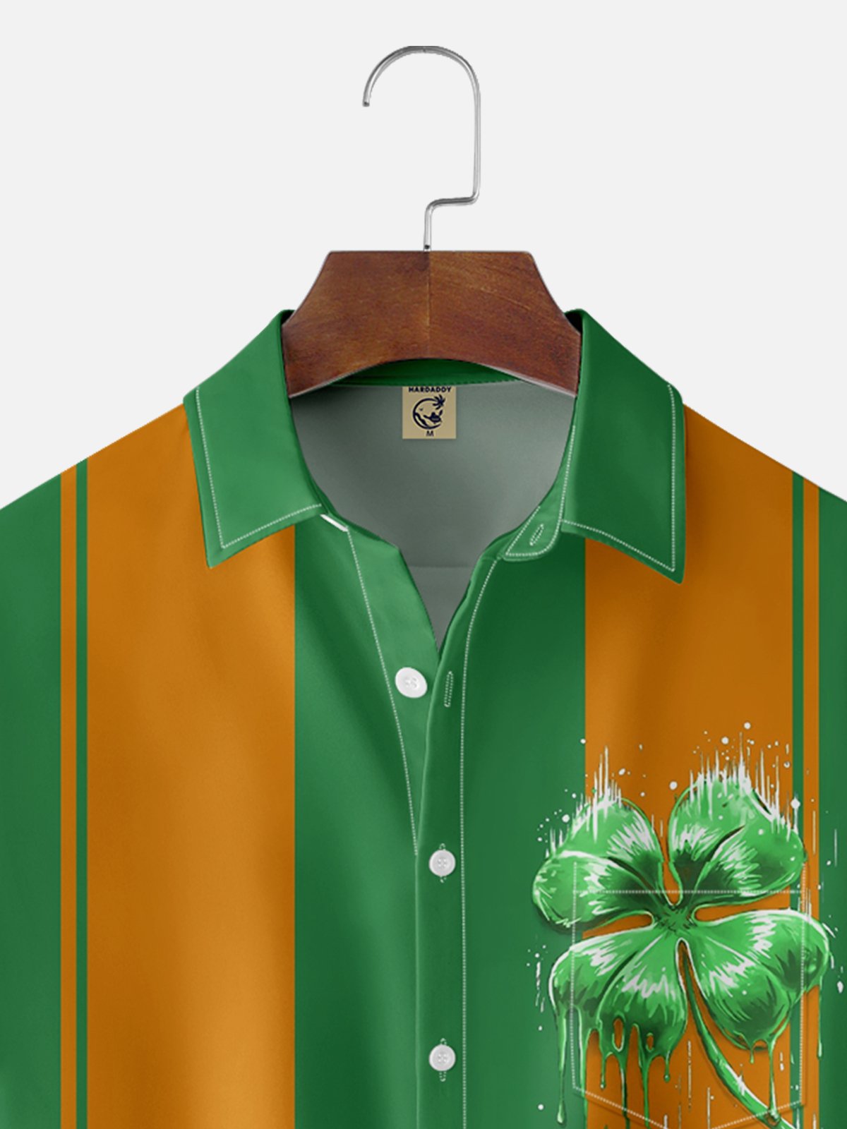 Moisture Wicking St. Patrick's Day Clover Chest Pocket Casual Bowling Shirt